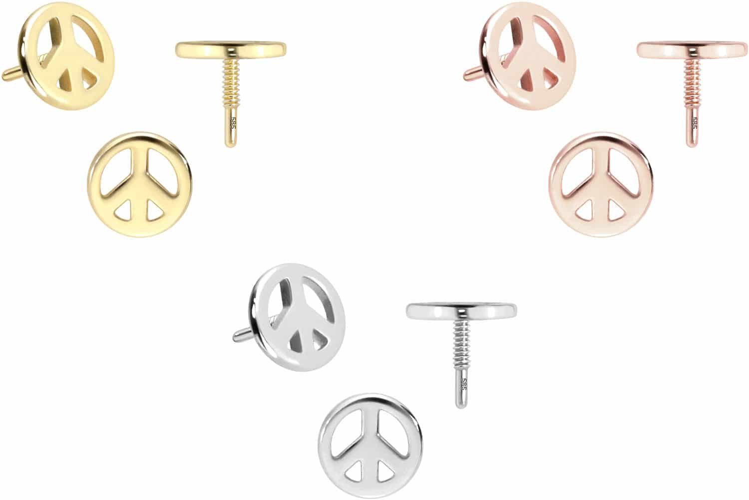 PIERCINGLINE Piercing-Set 14 Karat Gold Schraubaufsatz mit Außengewinde PEACE-ZEICHEN (Schraub-Aufsätze, 1-tlg)