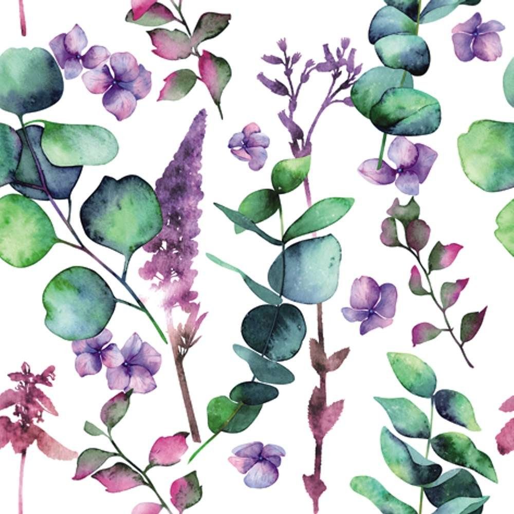 Linoows Papierserviette 20 Servietten Bunte Zweige und Blüten des Eukalyptus, (Packung), Motiv Bunte Zweige und Blüten des Eukalyptus