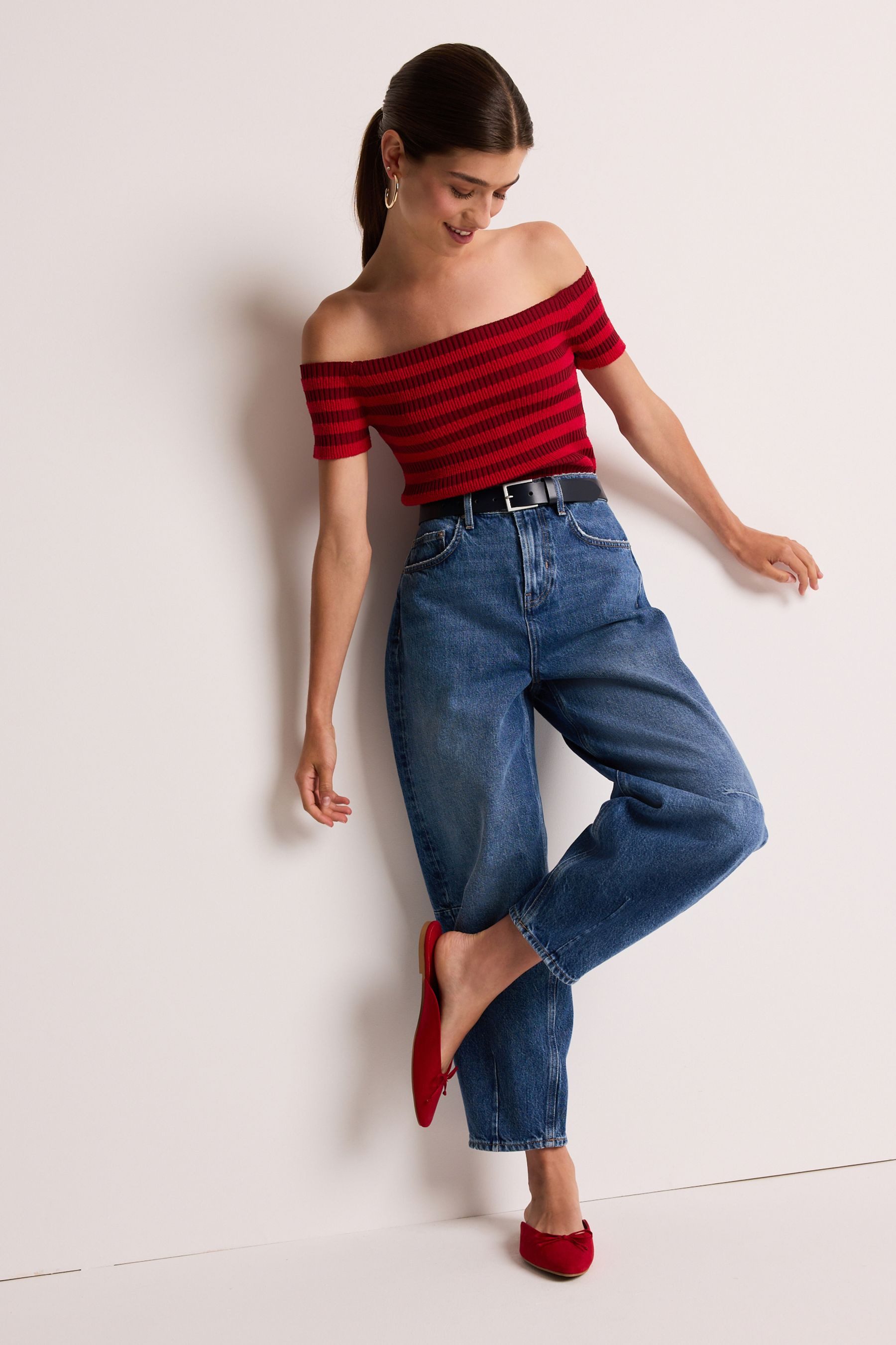 Next Carmenpullover Geripptes Bardot-Strickoberteil mit Streifen (1-tlg)