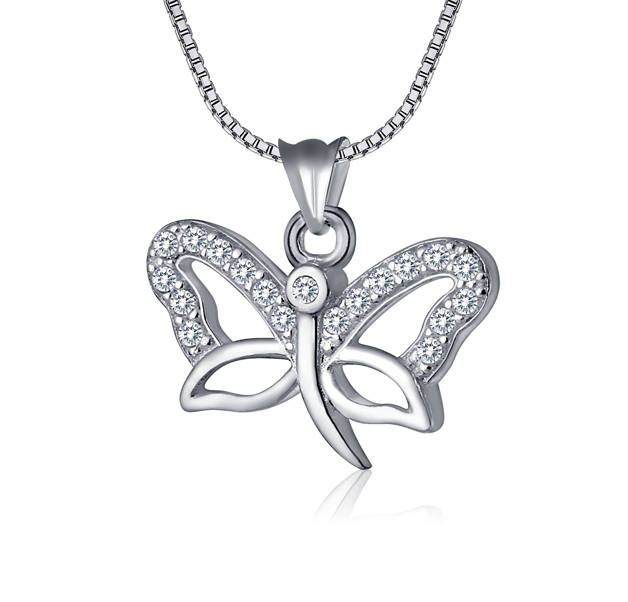Kette mit Anhänger Schmetterling Anhänger Damen Baguette 925 Silberkette