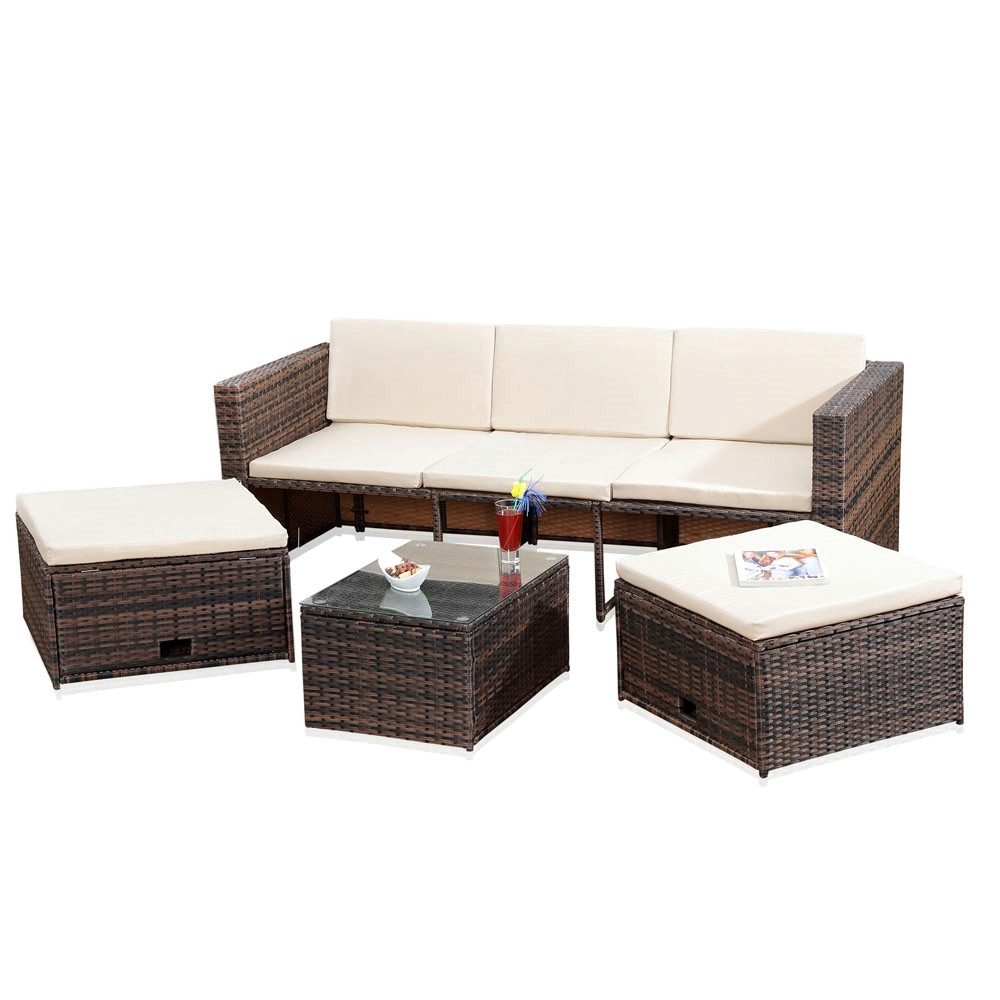 Melko Gartenlounge-Set Gartenmöbel Sitzgruppe Rattanmöbel Set Tisch, Sitzbank 2 Hocker, (Set, 13-tlg), Hochwertige Flechtoptik
