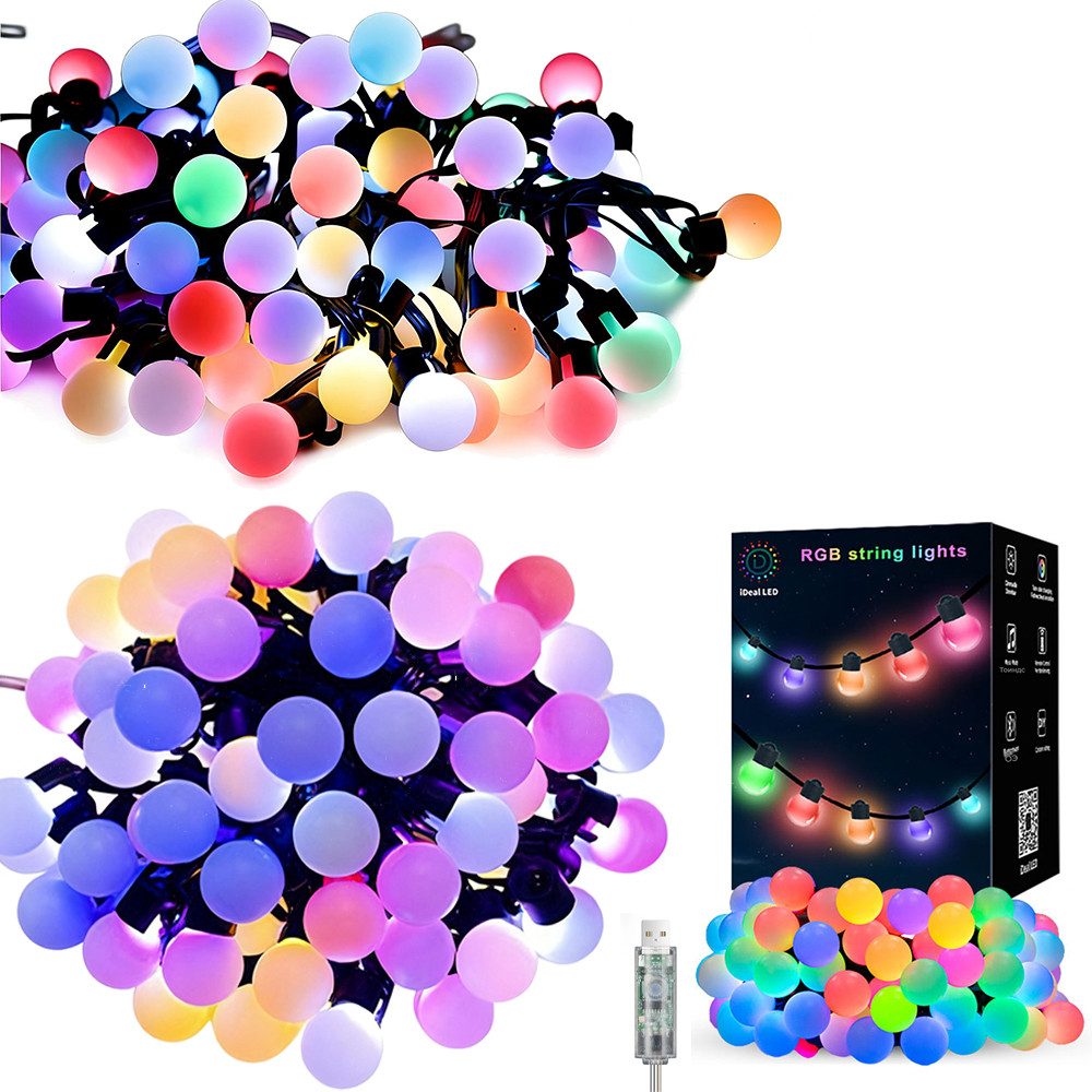 PRIISF LED-Lichterkette LED Lichterkette mit 25/50 Kugeln Beleuchtung RGB Bunt Garten Innen, mit Fernbedienung Bluetooth Smart APP Weihnachtsbäume Xmas Deko
