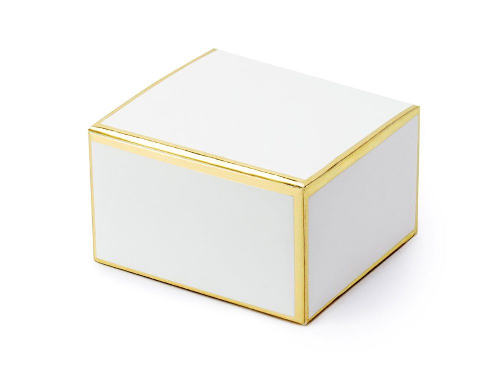 partydeco Konfetti Schachteln rechteckig mit gold Rand, weiß, 6x3,5x5