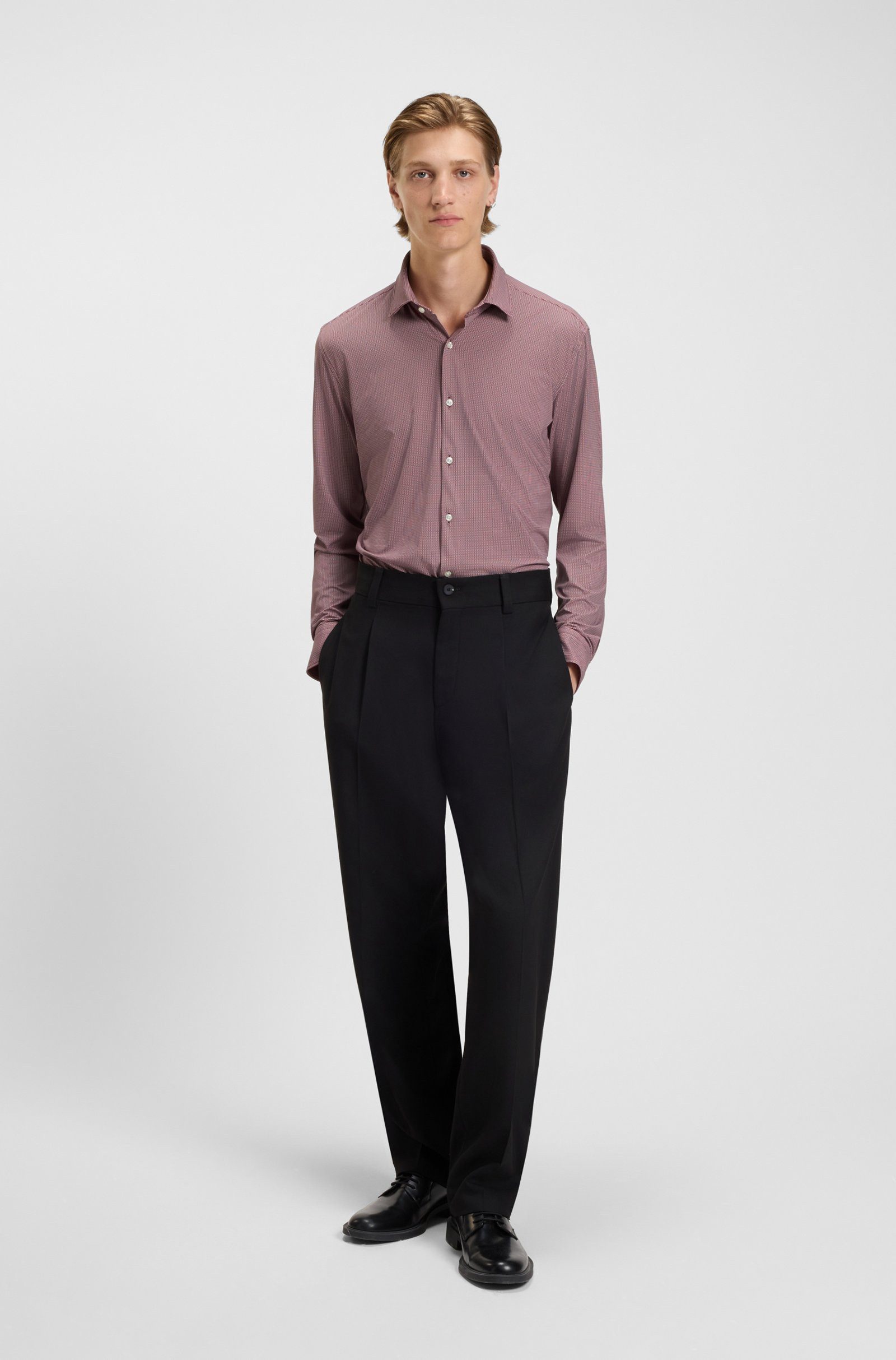 HUGO Langarmhemd Kenno aus Stretch-Jersey (1-tlg)