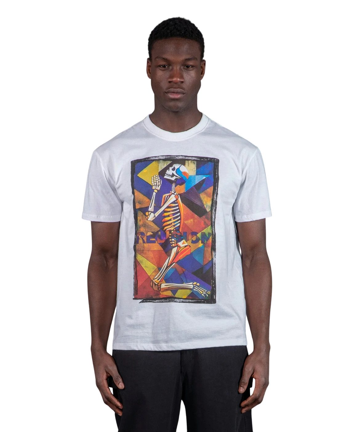 Religion T-Shirt RELIGION Clothing Herren T-Shirt PRAYING SKELETON CUBISM-Weiss-M
