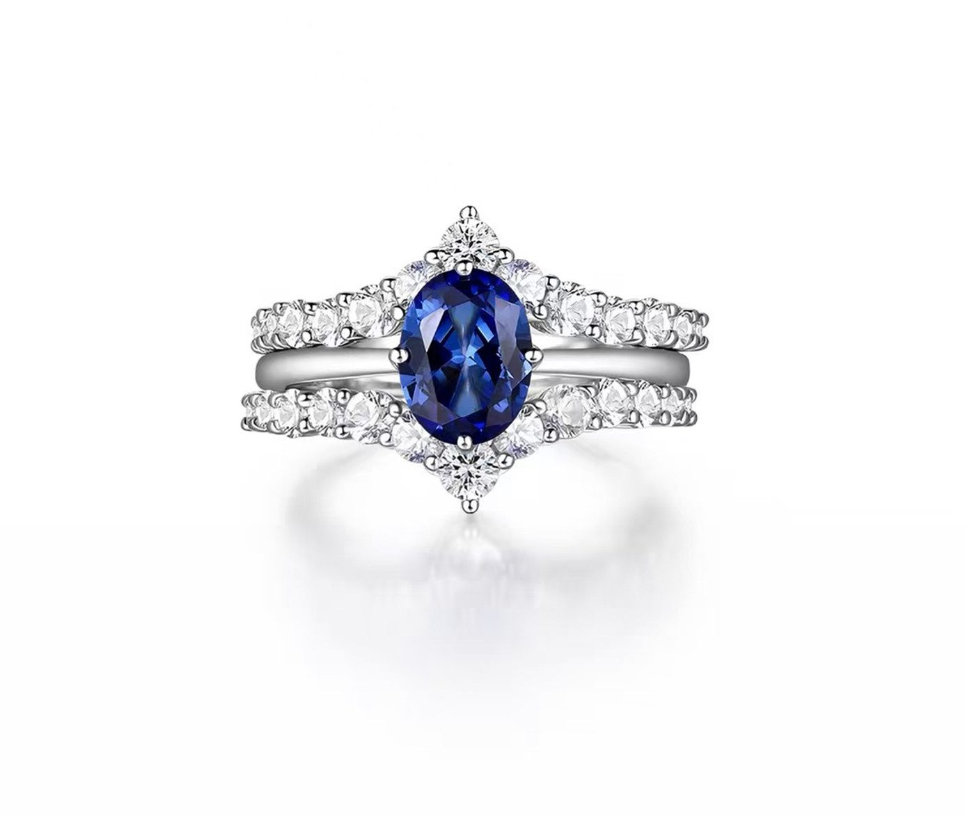 Jumpeak Diamantring 1ct Saphir-Ring, Im Labor gezüchteter Edelstein, Damenring, Ring-Set, D/E,VVS/VS,Liebes geschenk für sie,Valentinstag geschenk für sie