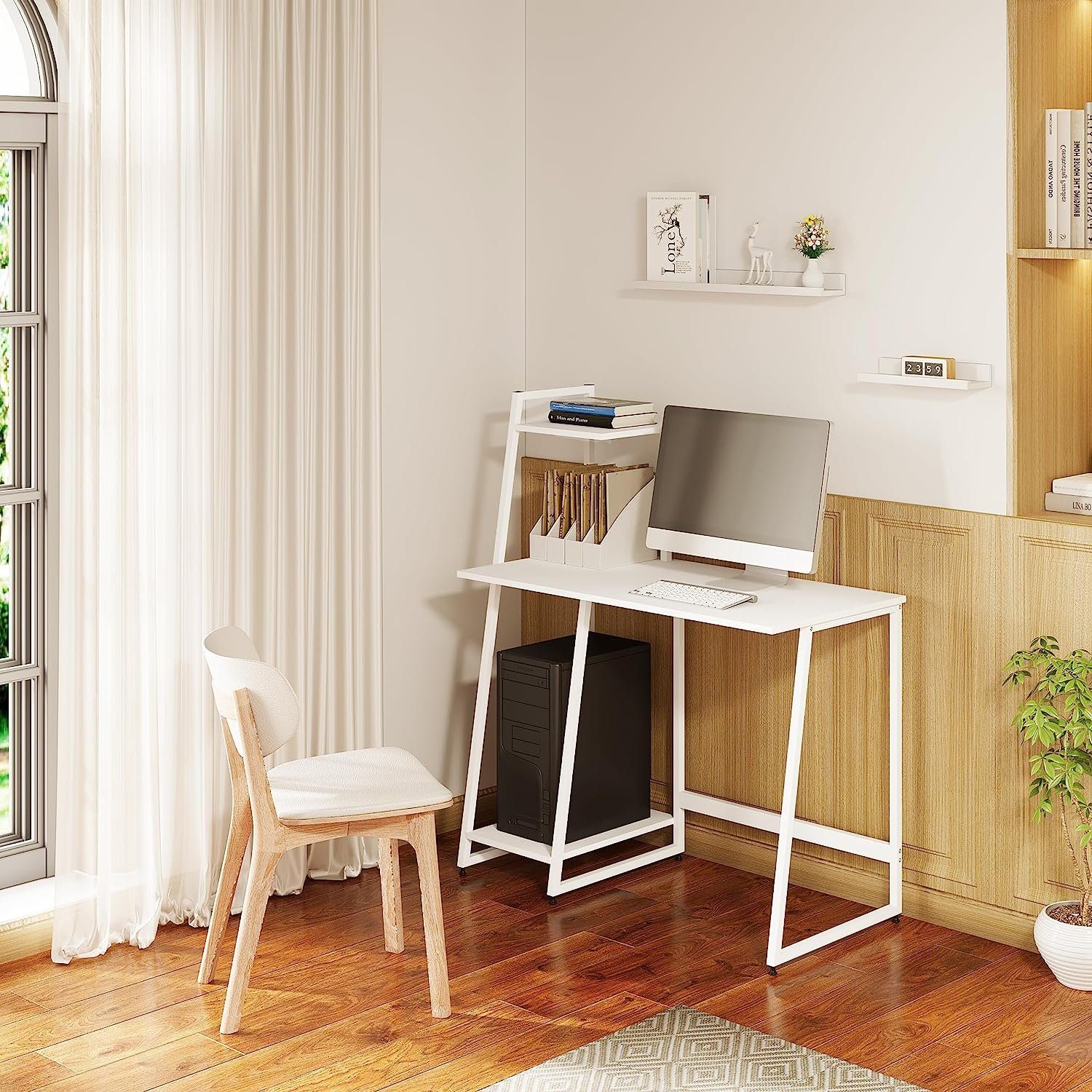 | Weiß Weiß Schreibtisch Regalen, Holzwerkstoff 3 | EUGAD mit aus Stauraum Weiß Metall (1-St),