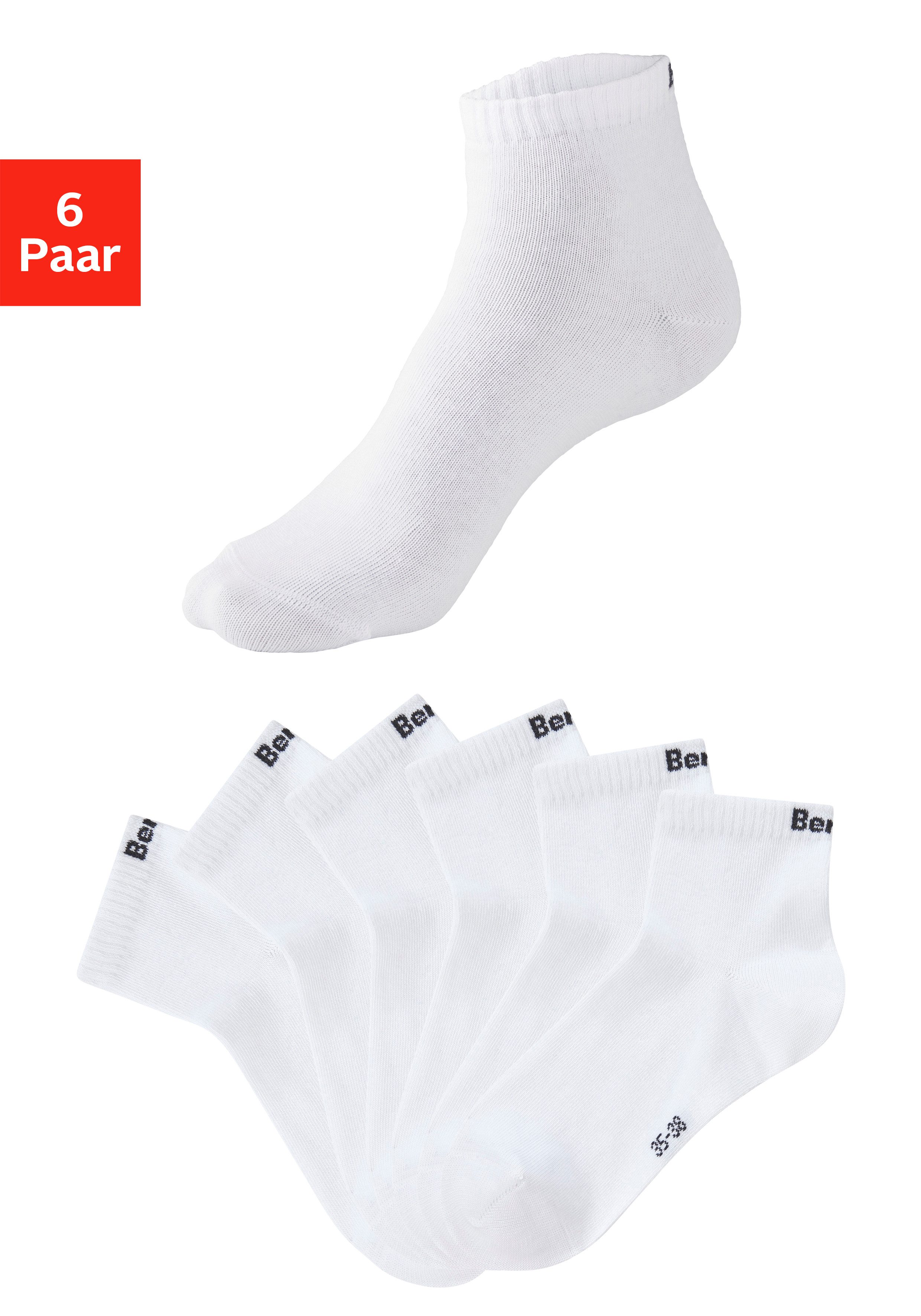 Bench. Kurzsocken für Damen und Herren in Baumwollmischung, für Sport und Freizeit (Packung, 6-Paar, Gr. 35-38 bis 43-46) mit klassischem Logoschriftzug, ohne Frottee. Reduzierter Preis € 14,99. Unverbindliche Preisempfehlung € 16,99