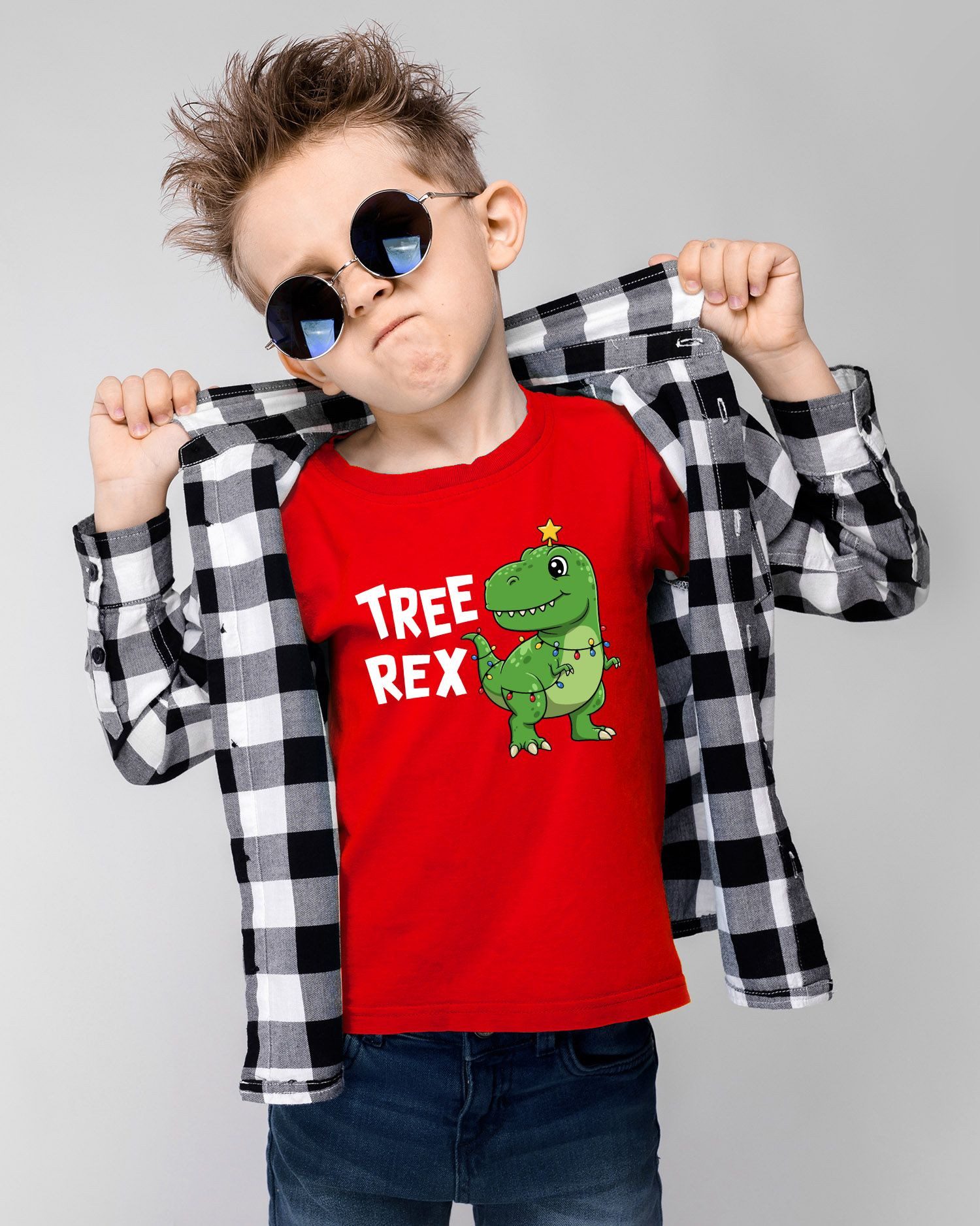 MoonWorks Print-Shirt Kinder T-Shirt Weihnachten Dinoasaurier Tree Rex XMAS Outfit
