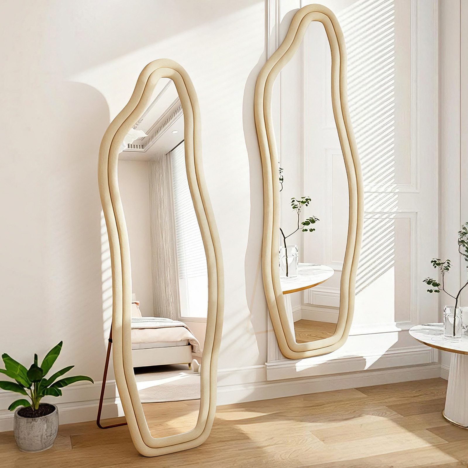 zebery Ganzkörperspiegel Standspiegel Asymmetrisch stehend & hängend (Set, 1-St), Samt Rahmen,Schwarz,140x45cm