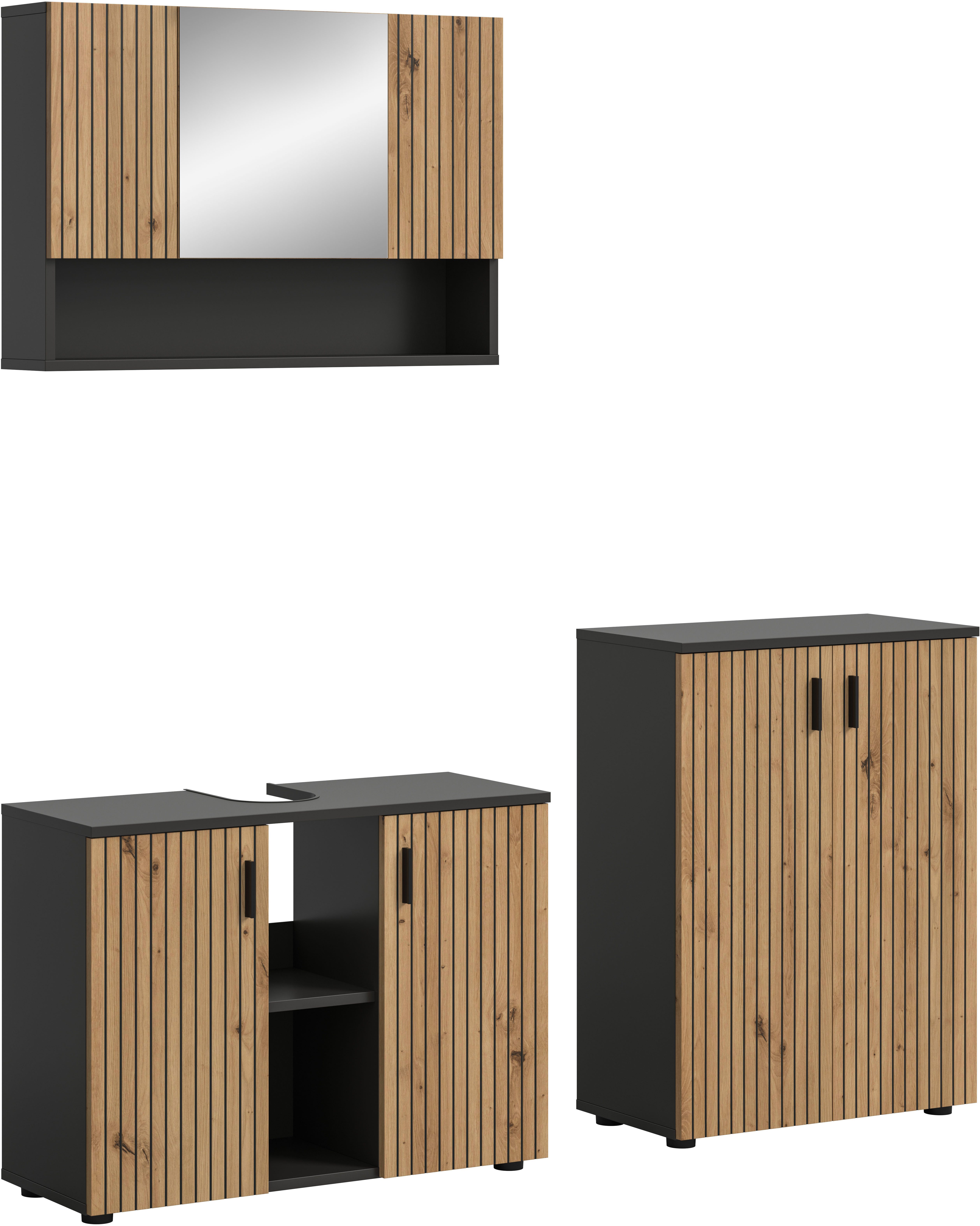 welltime Badmöbel-Set MANI, 3-tlg. Badkombination, Paneeloptik, (Set, 3-St., Set, best, aus: …