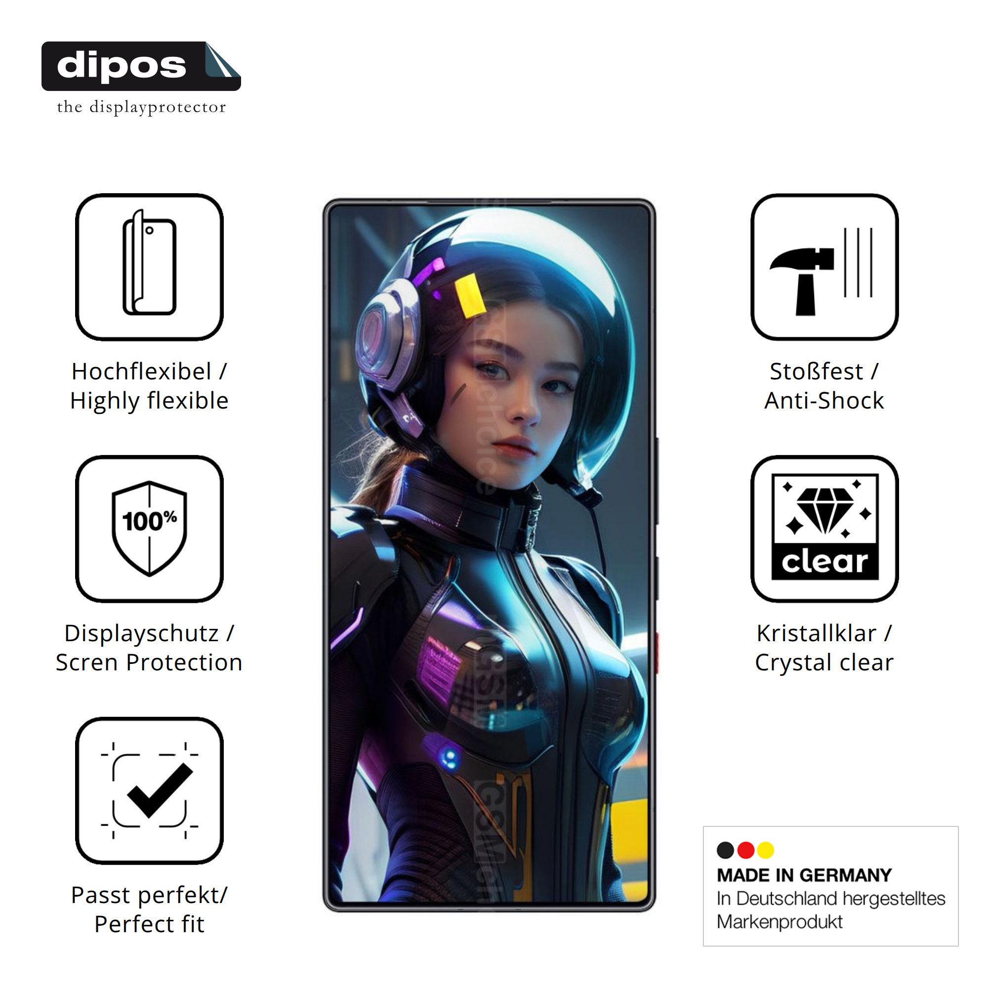 dipos Displayschutzfolie Schutzfolie für Nubia Red Magic 11 Pro+, 2 Stück, Displayschutz Schutz Folie Made in Germany