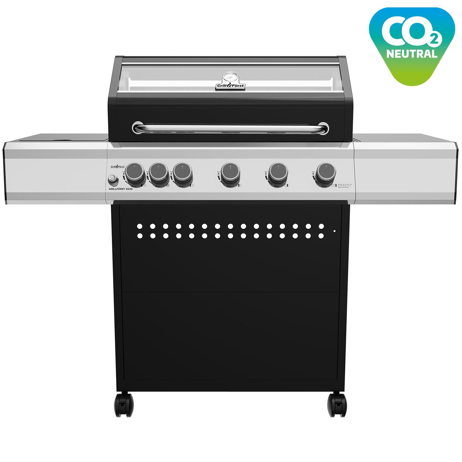 Grillfürst Gasgrill Grillfürst S530G 5-Brenner Gasgrill mit Seitenkocher und Gussrosten