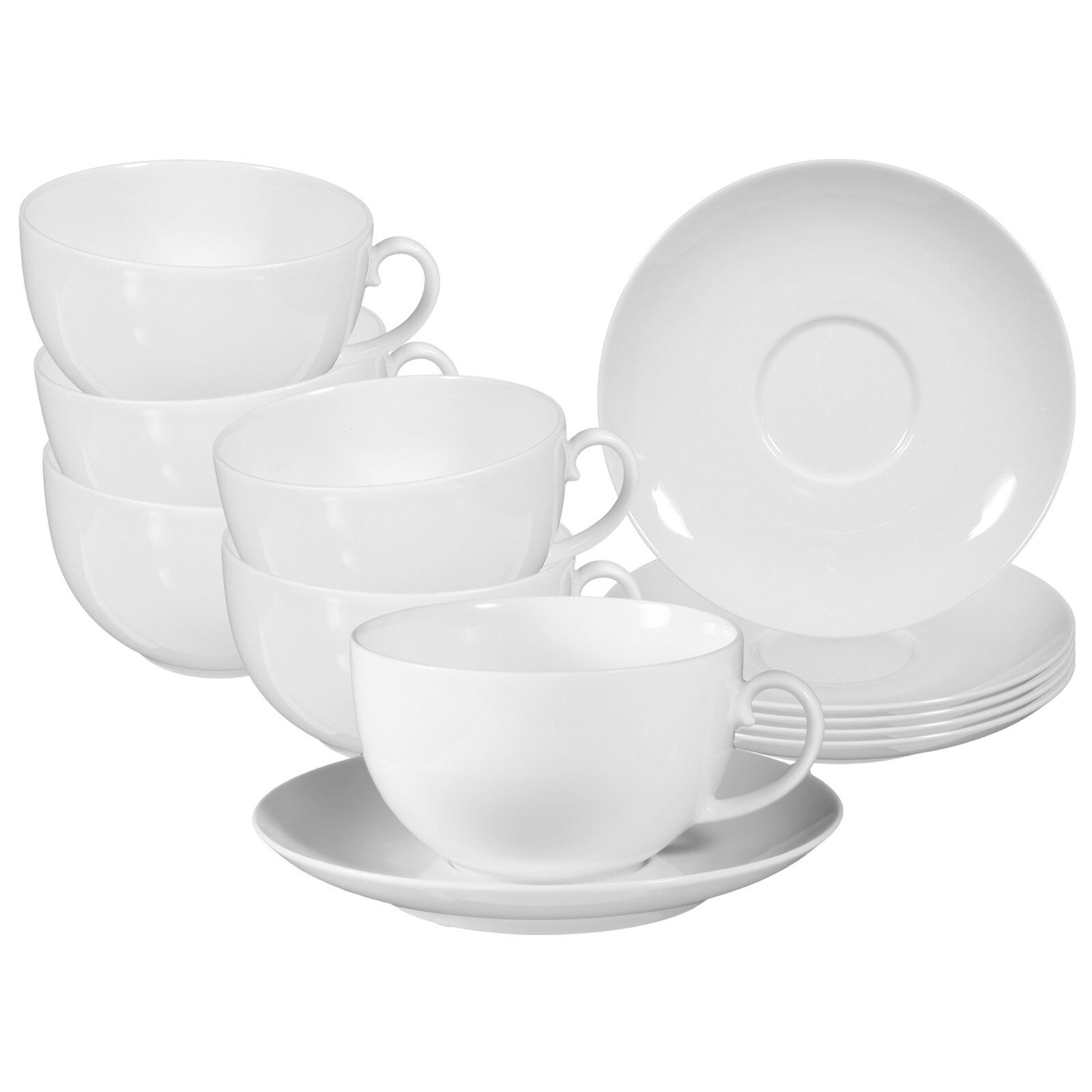 Seltmann Weiden Cappuccinotasse Rondo/Liane Milchkaffeetassen mit Untertassen, 12-tlg., Porzellan