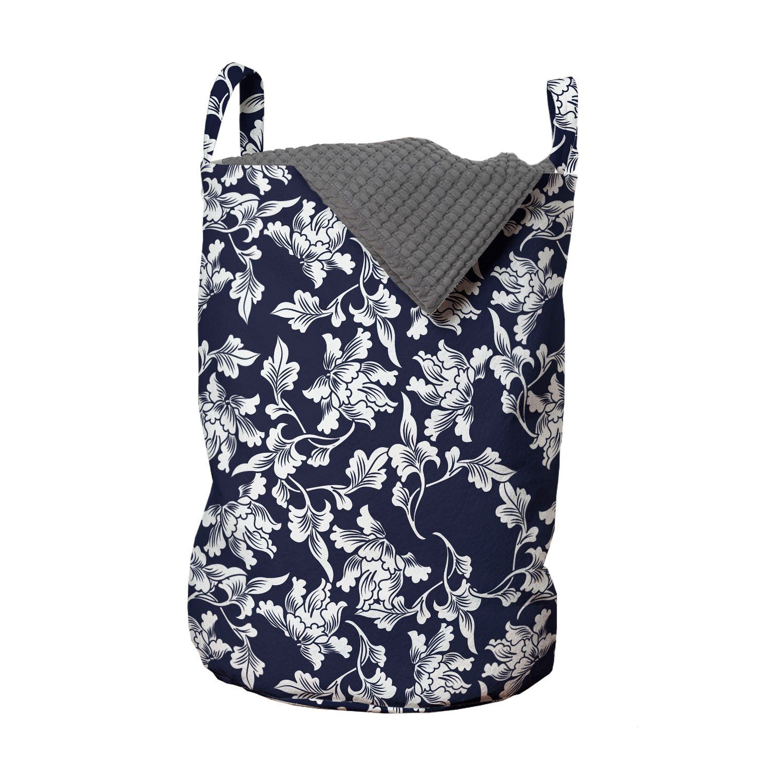 Abakuhaus Wäschesäckchen Wäschekorb mit Kordelzugverschluss Floral Navy Design-Botanic Griffen blau für Waschsalons