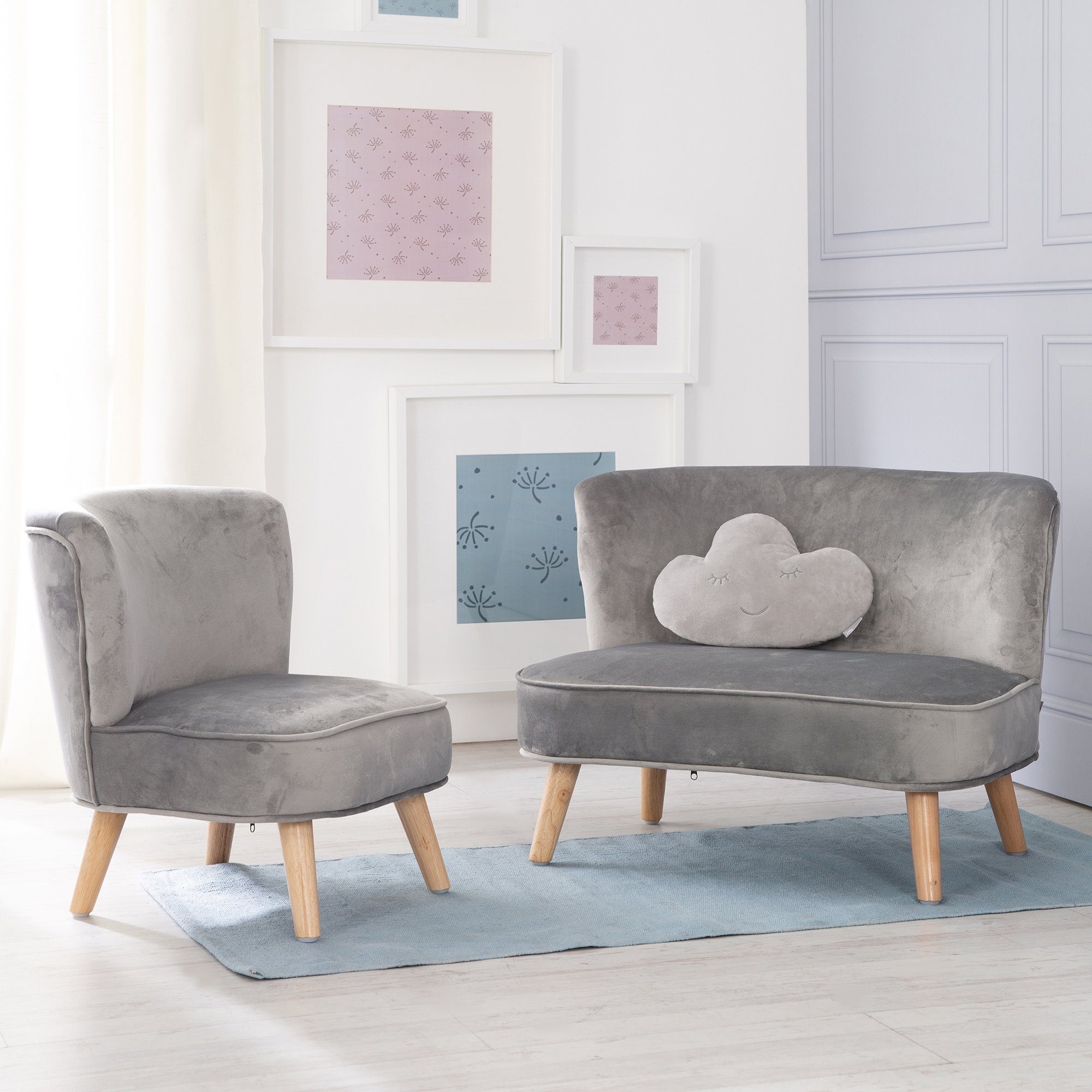 roba® Kindersitzgruppe Lil Sofa, (Set, 3-tlg), bestehend aus Kindersofa, Kindersessel und Dekokissen in Wolkenform