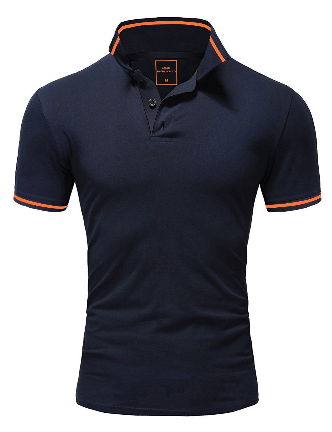 Navyblau/Orange Basic Poloshirt Kurzarm Polohemd Amaci&Sons PROVIDENCE Herren Kontrast T-Shirt
