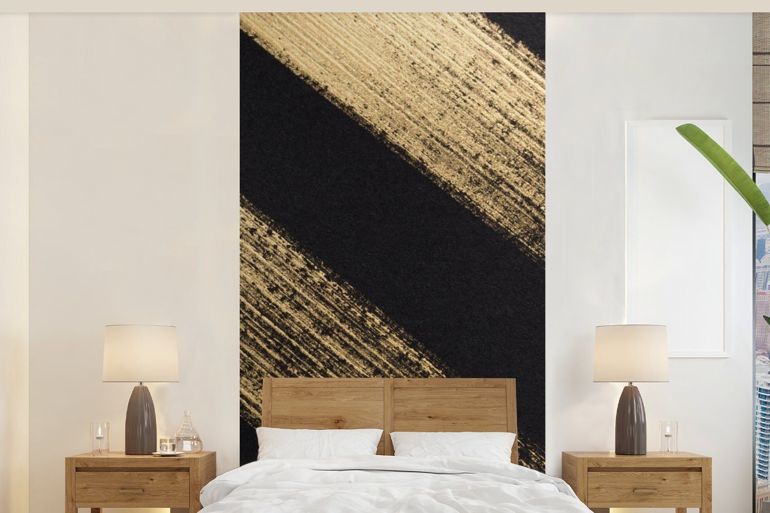 MuchoWow Fototapete Goldene Farbstreifen auf schwarzem Hintergrund, Matt, bedruckt, (2 St), Vliestapete für Wohnzimmer Schlafzimmer Küche, Fototapete