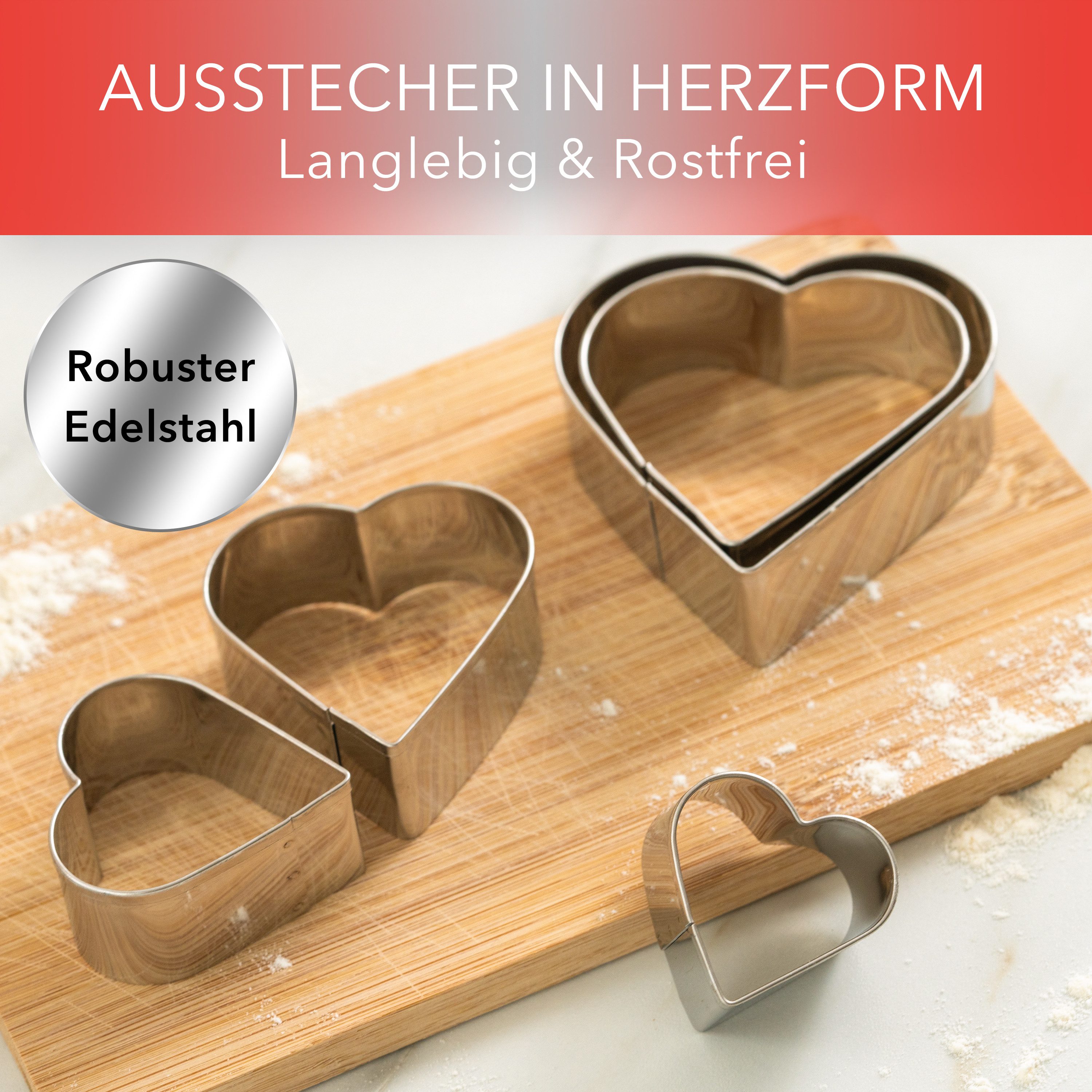AVANA Ausstechform Edelstahl Herzen Ausstecher Set Weihnachten Plätzchen Keksformen, Edelstahl, (5 Stück), rostfrei, Silber – Bild 2 von 5