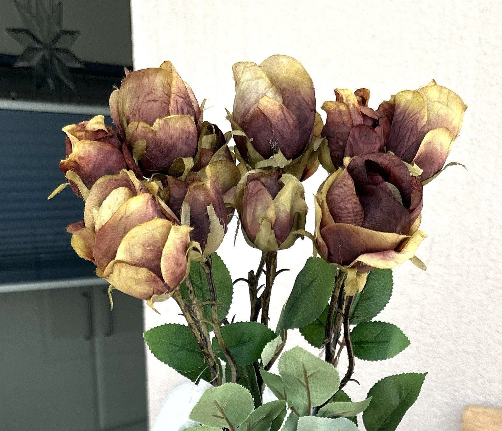 Kunstblume *Edler Rosenzweig, täuschend echt wirkende Seidenblüten und Blätter Rose (Rosa), 2474U, Höhe 46 cm, künstlich, naturgetreu, täuschend echt