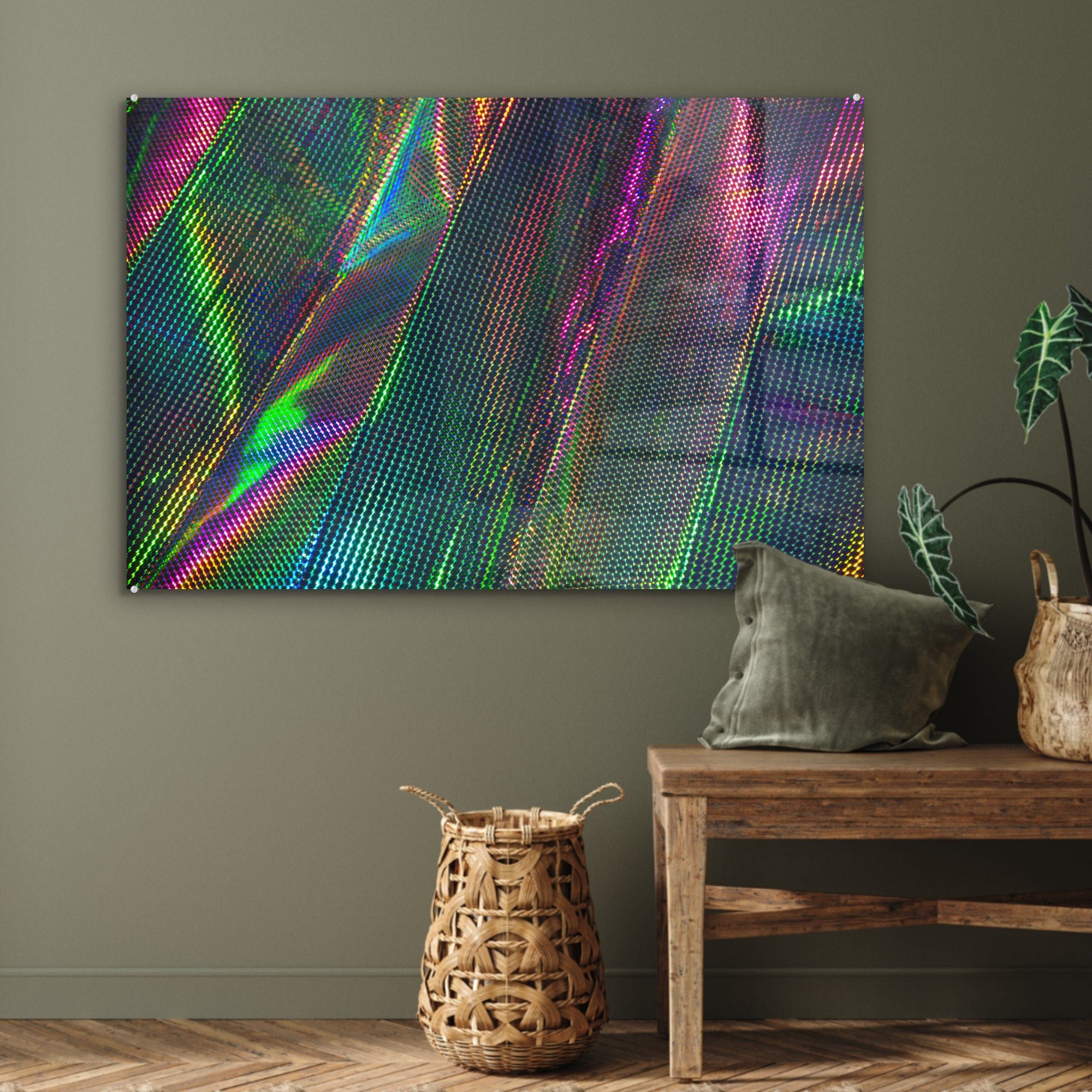 & Acrylglasbilder Regenbogenlicht Oberfläche, Acrylglasbild silberner (1 Wohnzimmer Schlafzimmer auf St), MuchoWow