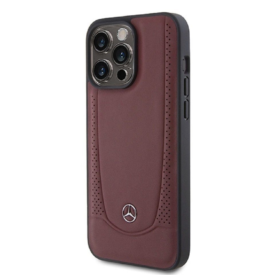 Mercedes Handyhülle Case iPhone 15 Pro Echtleder weinrot Stern Logo 6,1 Zoll, Kantenschutz