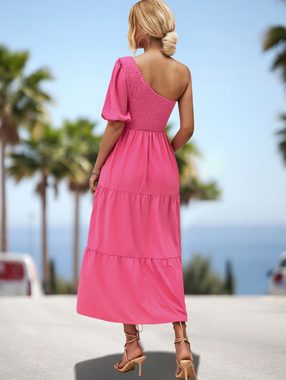 BlauWave Strandkleid One-Shoulder-Kleid One Shoulder Bubble Sleeve Layered Beach Rock (1-tlg) Elegantes langes Kleid
