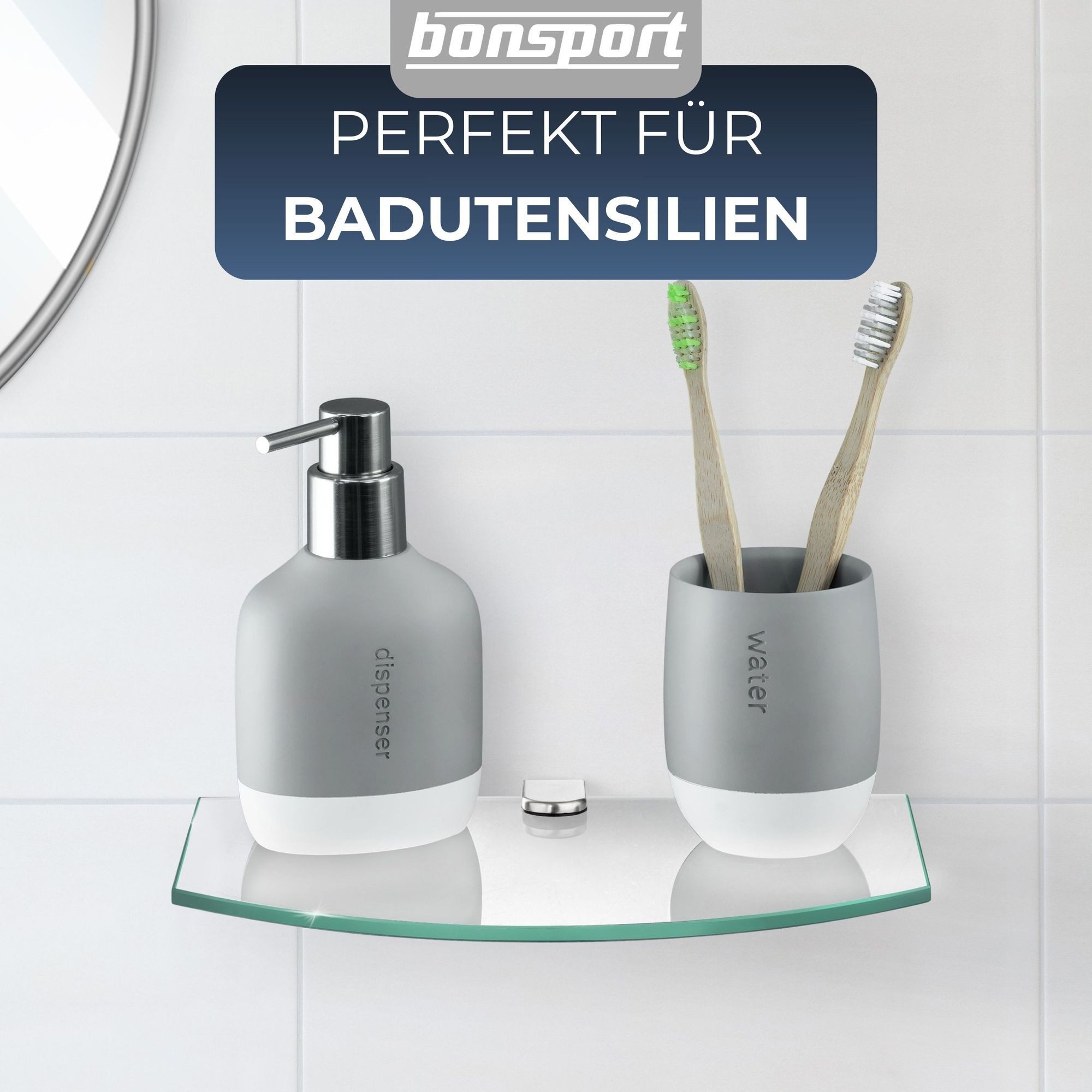 bonsport Badregal Glas Regal, Glasregal klar halbrund 25.4 x 14 x 0.6 cm