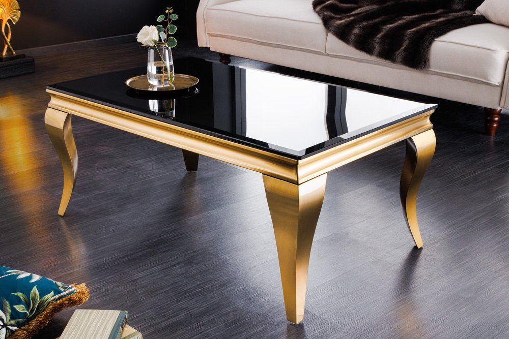 gold BAROCK Couchtisch · Glasplatte · Edelstahl eckig schwarz / Wohnzimmer 100cm MODERN (Einzelartikel, riess-ambiente 1-St), ·