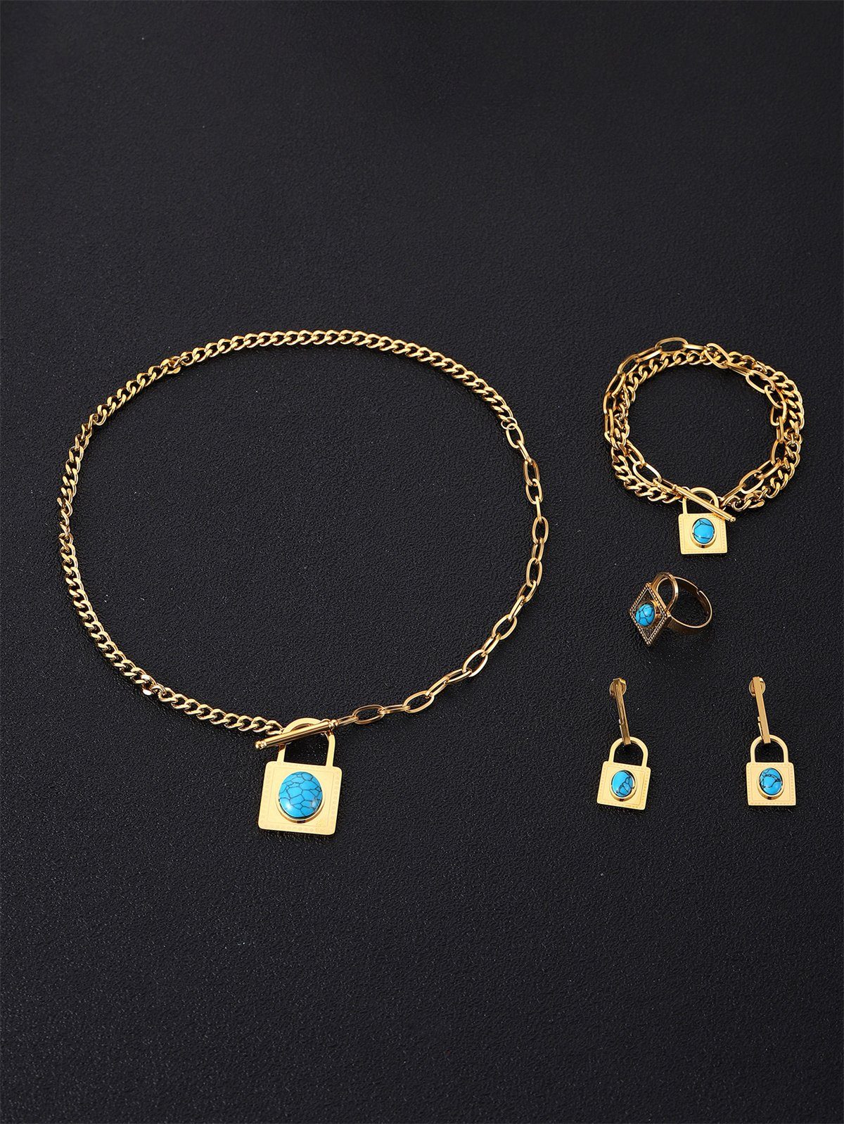 türkisfarbenes Charm-Ketten-Set Weihnachtsgeschenk als selected Ovales carefully Armband-Halsketten-Set