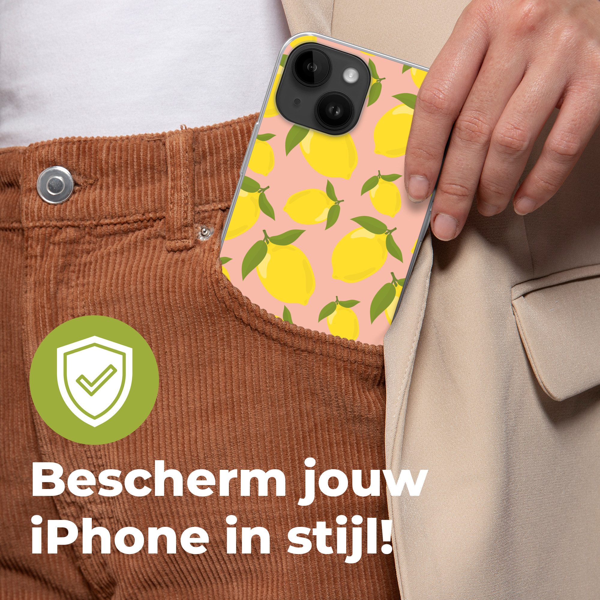 MuchoWow Handyhülle für Apple iPhone 14 Zitronen - Gelb - Rosa - Muster - Obst, Smartphone-Bumper, Print, Handy Schutzhülle Dünn