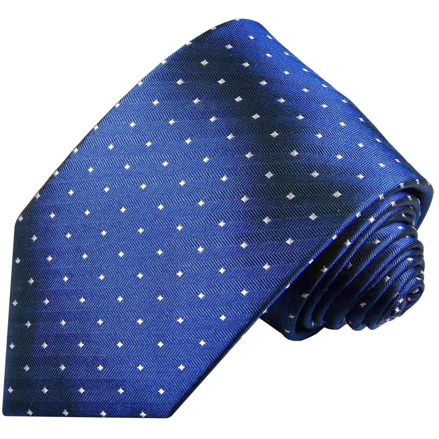 Schlips Herren Paul Seidenkrawatte (6cm), 100% 954 gepunktet Malone Seide Schmal Designer modern Krawatte blau