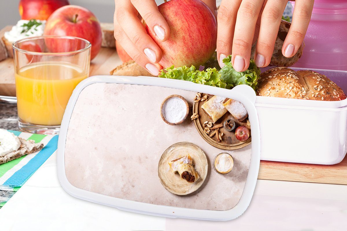 Mädchen Kunststoff, weiß Kinder Obst und - für (2-tlg), - Gewürze und Gebäck - Brotbox Jungs Erwachsene, Apfelstrudel, MuchoWow Lunchbox Brotdose, für