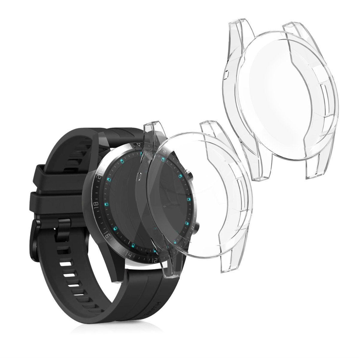 kwmobile Smartwatch-Hülle 2x Silikon Hülle für Huawei Watch GT2 (46mm), Schutzhülle Fullbody Display Cover Set aus Silikon