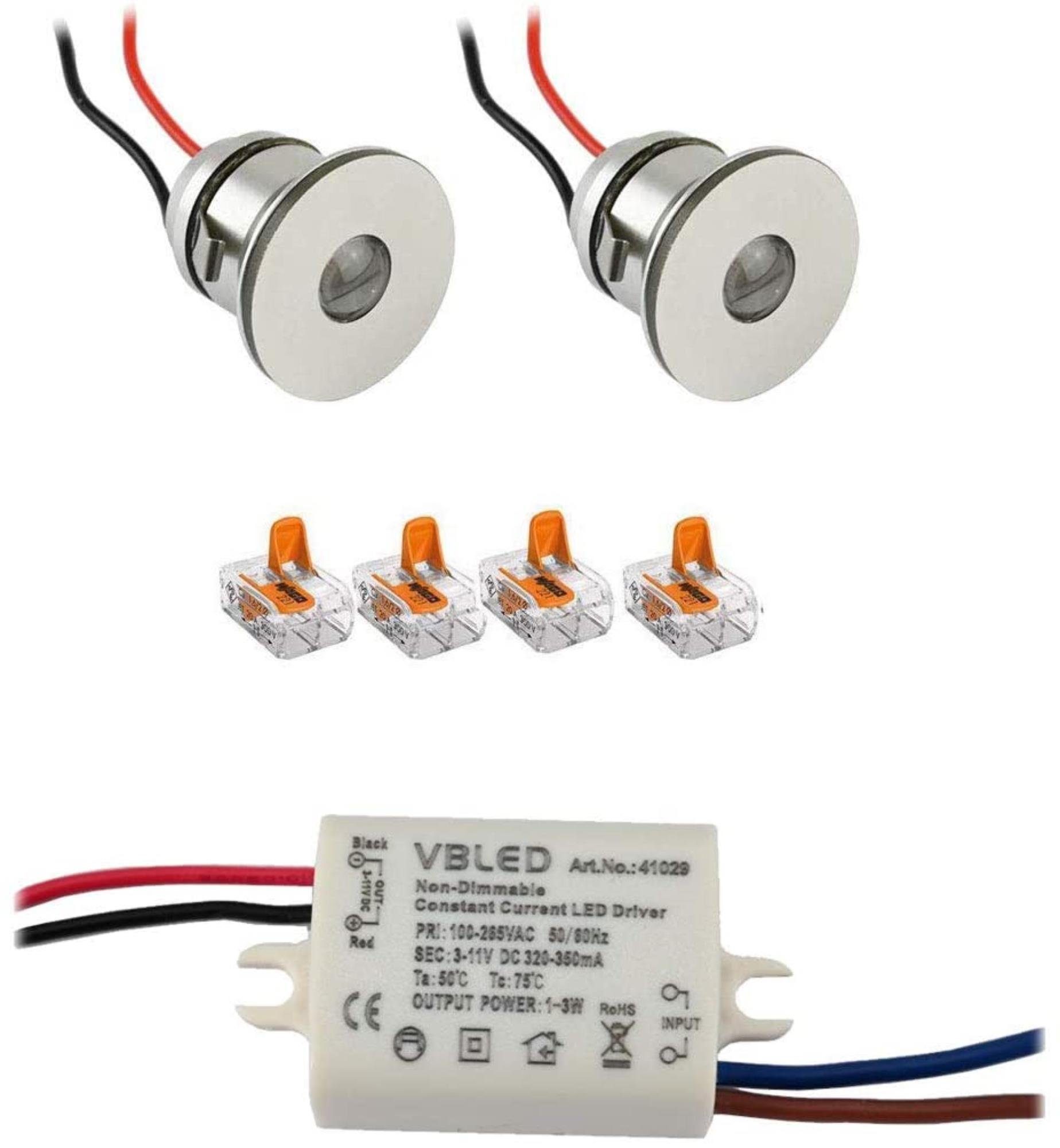 VBLED LED Einbaustrahler 1W Mini Einbauspot "LATERA" Seitenstrahlend  Minispot - 350mA - IP44 - 3000K, LED fest integriert, warmweiß
