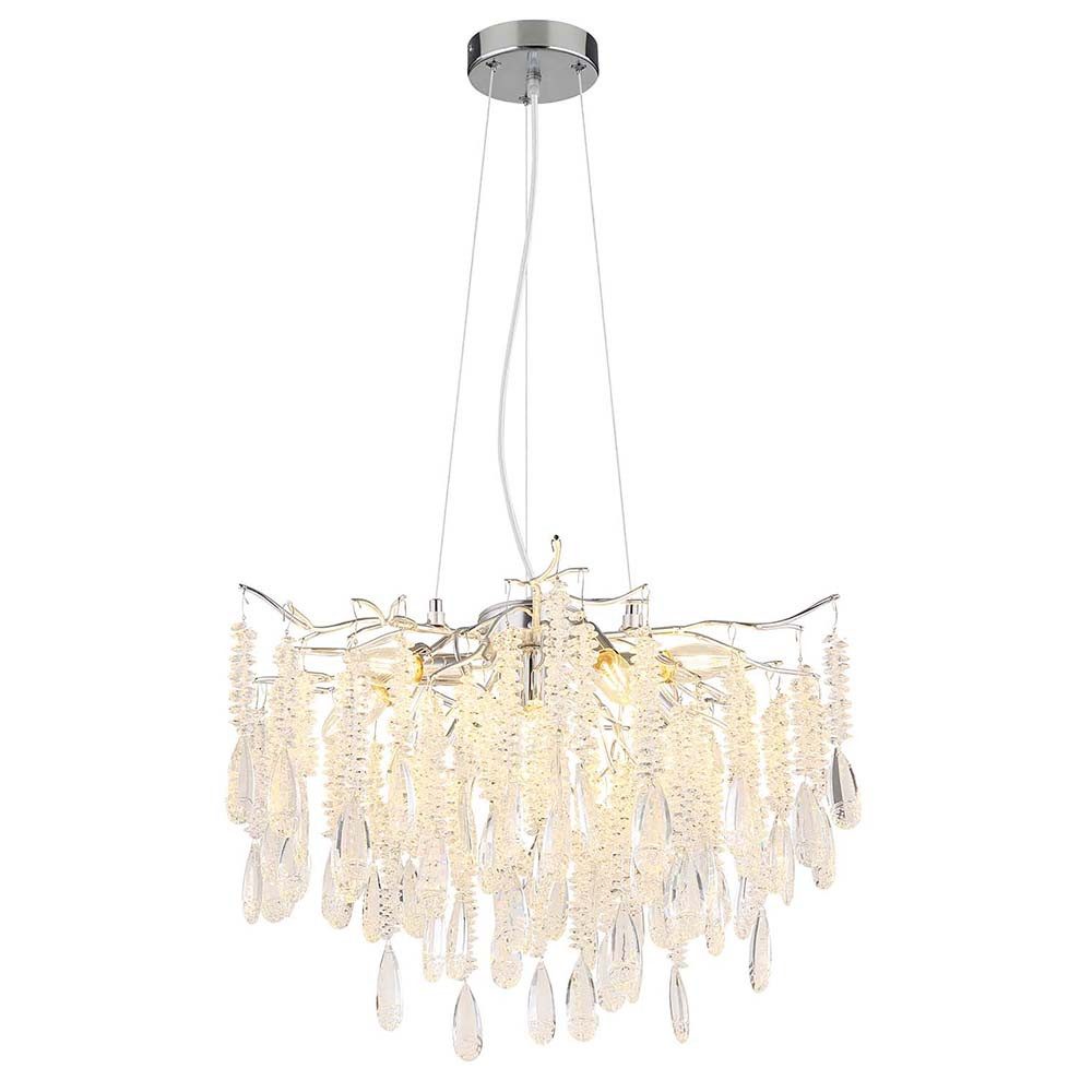 GLOBO LIGHTING Pendelleuchte, Leuchtmittel nicht inklusive, Pendelleuchte Hängeleuchte Deckenleuchte Metall silber Glaskristalle H