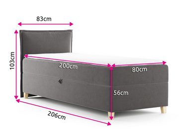 Sofnet Boxspringbett Fren Mini (mit Bettkasten, Bonell-Matratze und Topper), Einzelbett, Polsterbett mit Kopfteil, Jugendbett, Kinderbett