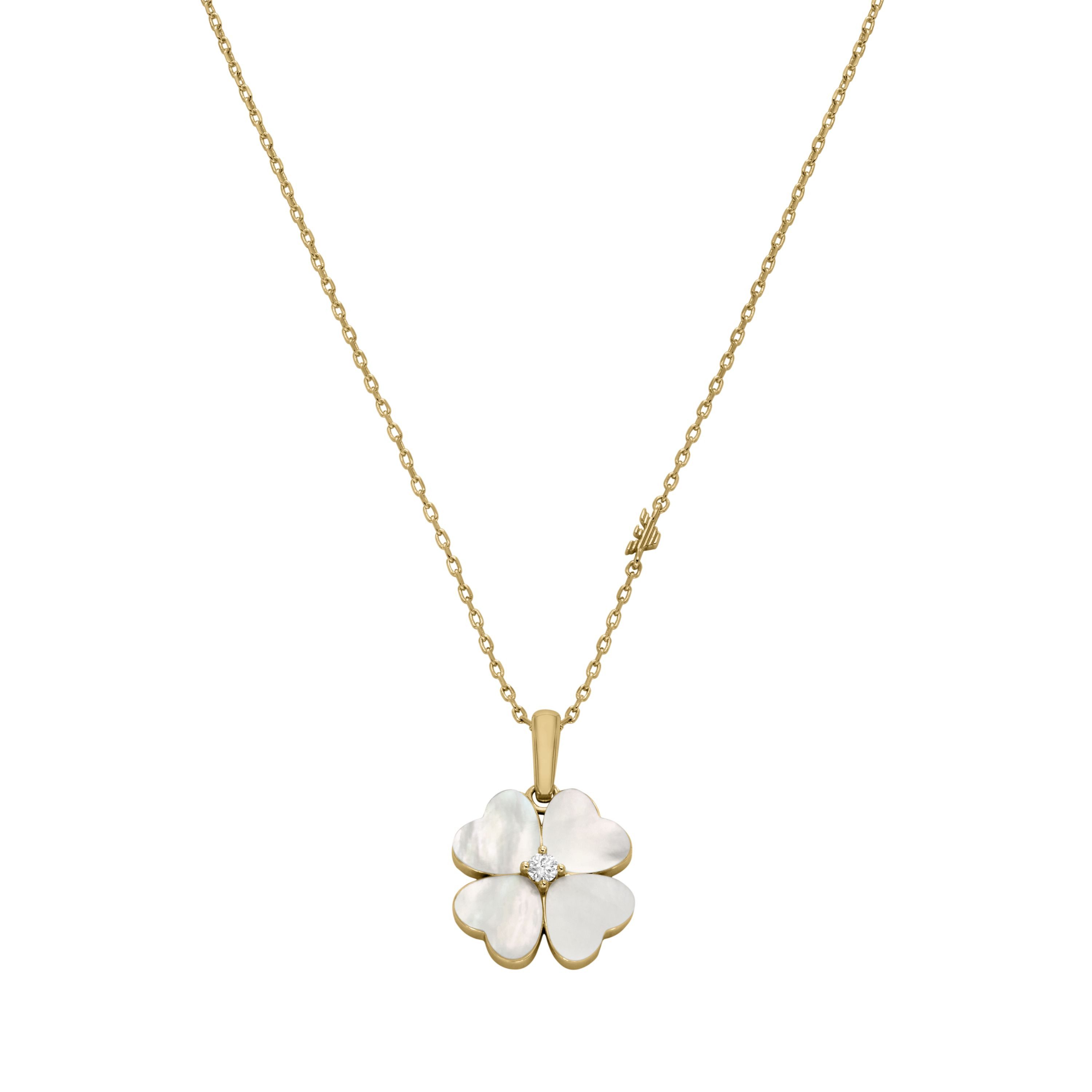 Emporio Armani Kette mit Anhänger Schmuck Geschenk Metall Kleeblatt, mit Zirkonia (synth) - mit Perlmutt