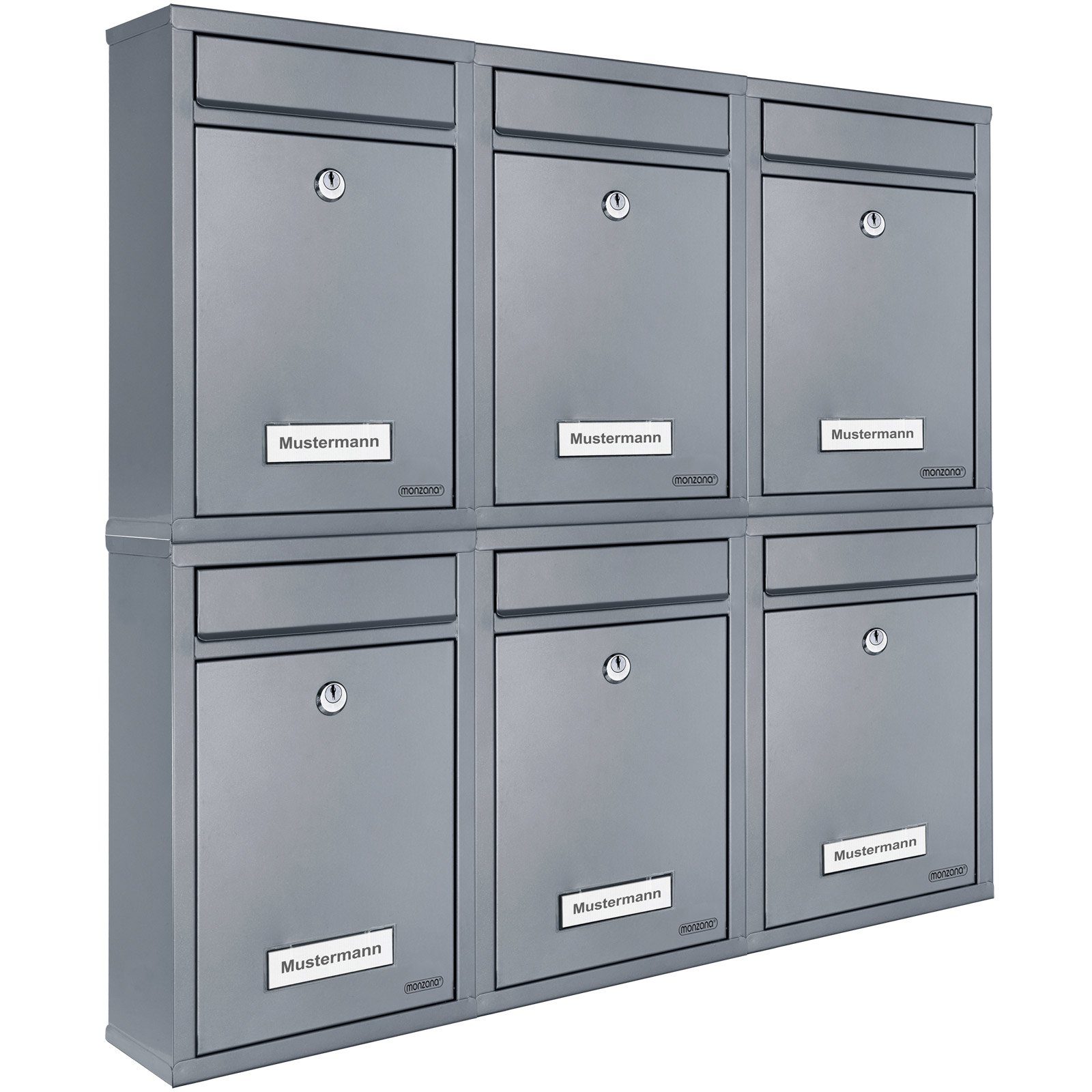 Deuba Briefkasten, 6x Silber inkl. 2 Schlüssel Namensschild abschließbar Mailbox Briefkastenanlage Postkasten Stahl