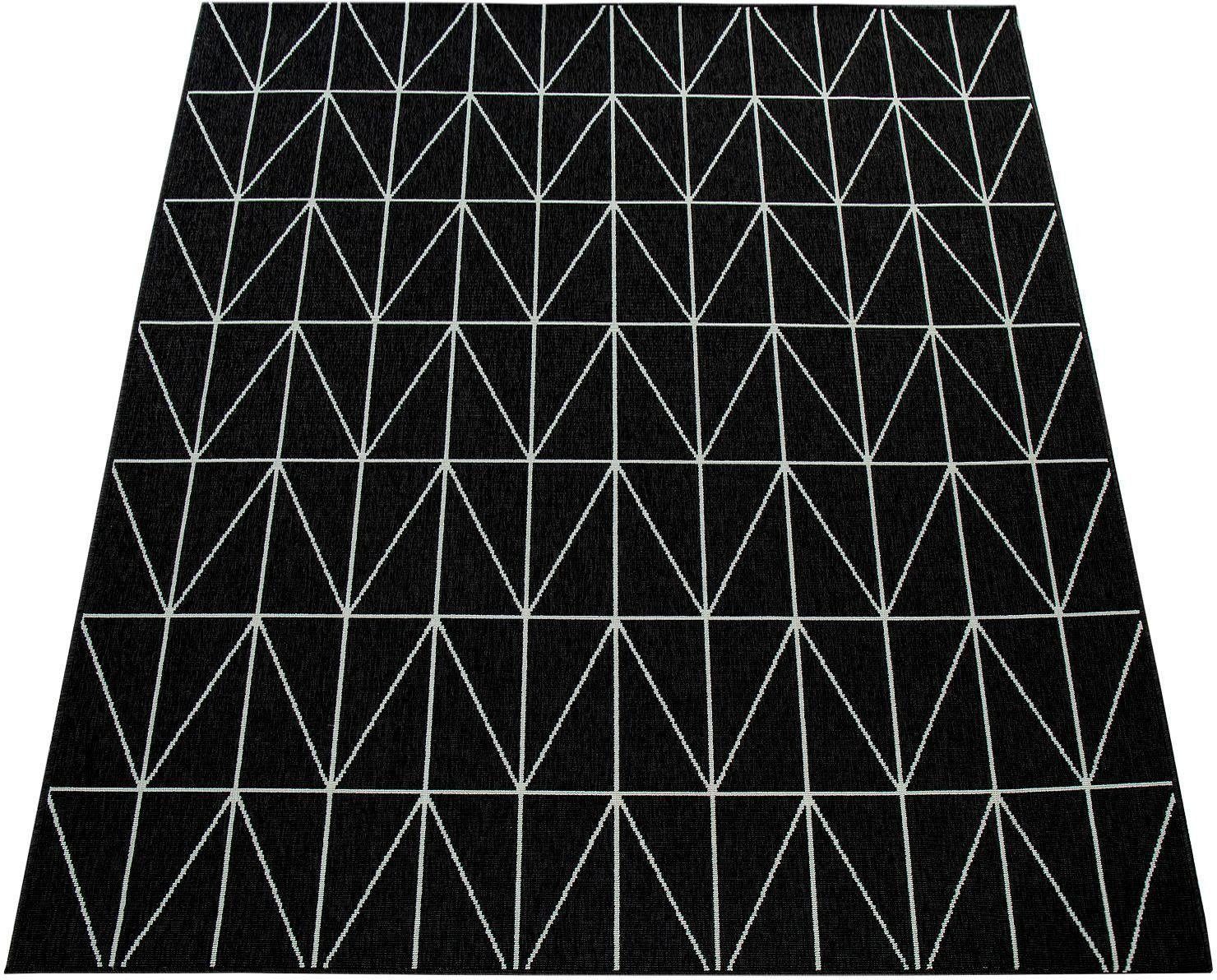Teppich Brugge 224, Paco Home, rechteckig, Höhe: 4 mm, Flachgewebe, modernes gemetrisches Muster, In- und Outdoor geeignet schwarz | Kurzflor-Teppiche
