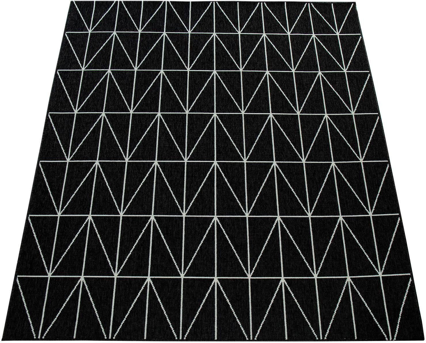 wertlos Teppich Brugge mm, schwarz Outdoor Flachgewebe, Höhe: und gemetrisches geeignet Home, Muster, rechteckig, modernes 4 224, In- Paco