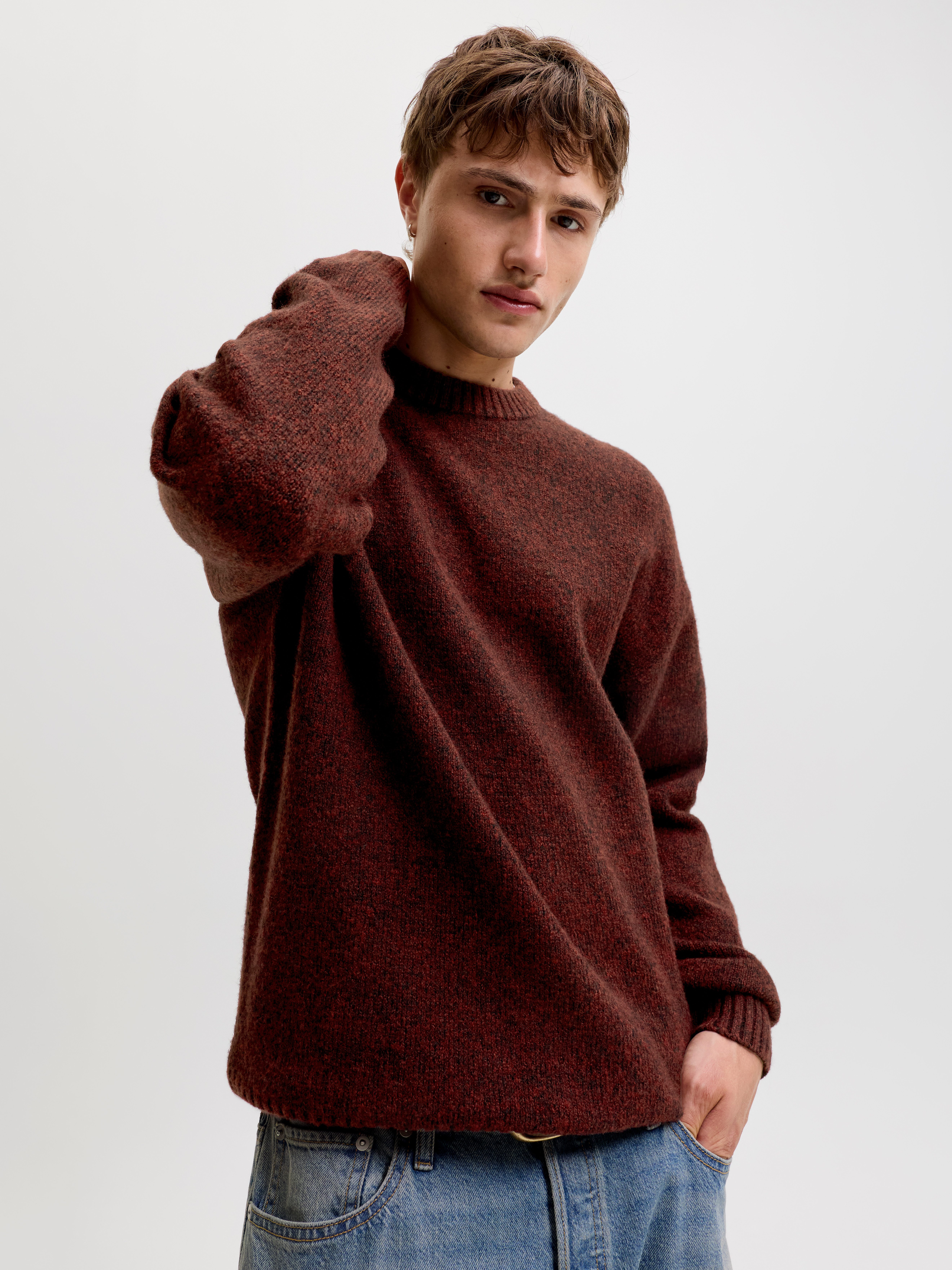 Jack & Jones Rundhalspullover JJESOHO OLLIE KNIT CREW NECK SN Materialmix, relaxed fit