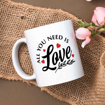 GRAVURZEILE Tasse mit Spruch - All you need is love - Geschenk für Paare, Keramik, Farbe: Weiß