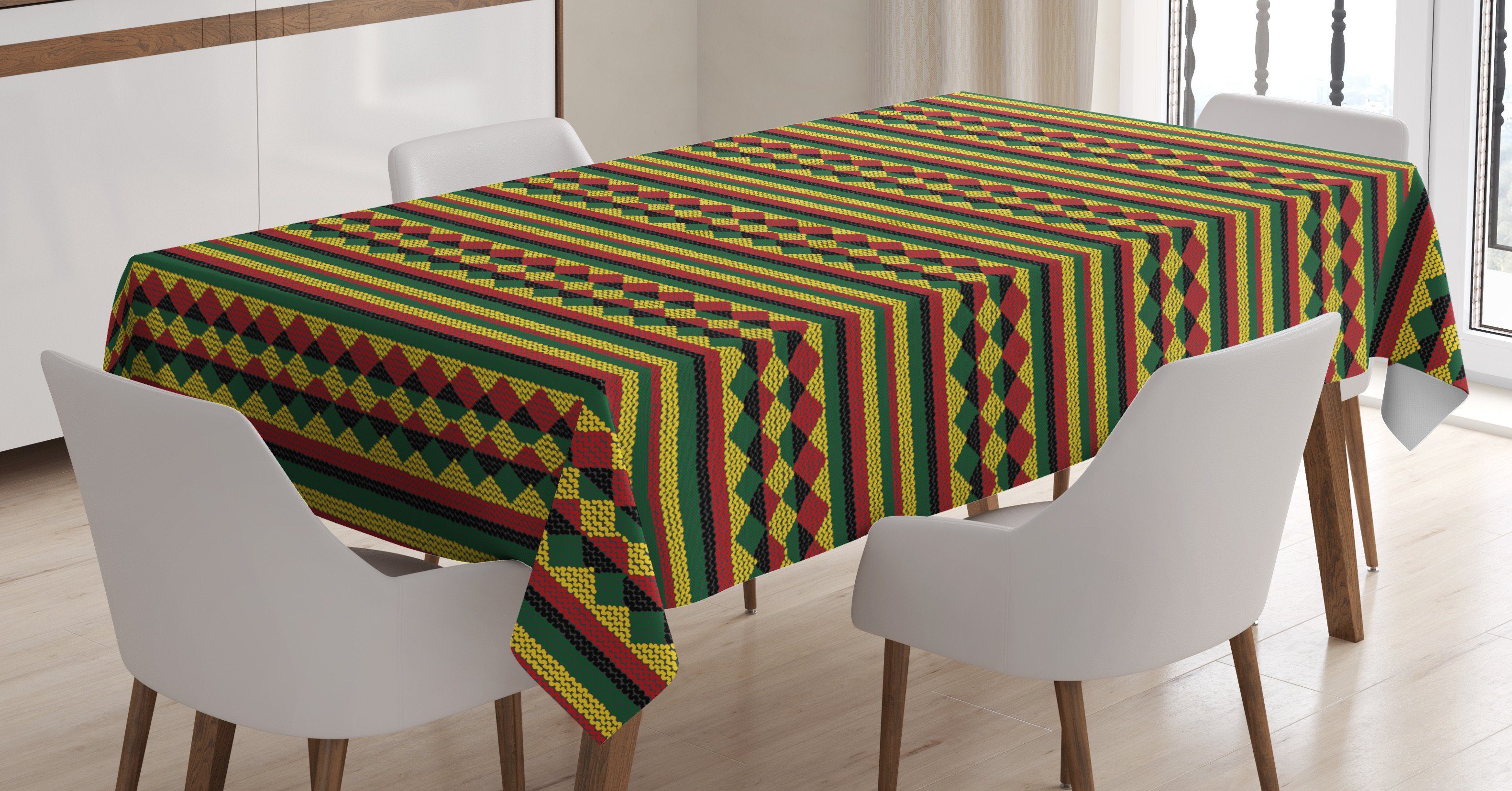 Abakuhaus Tischdecke Farbfest Waschbar Für den Außen Bereich geeignet Klare Farben, Kente Muster Bunte afrikanische