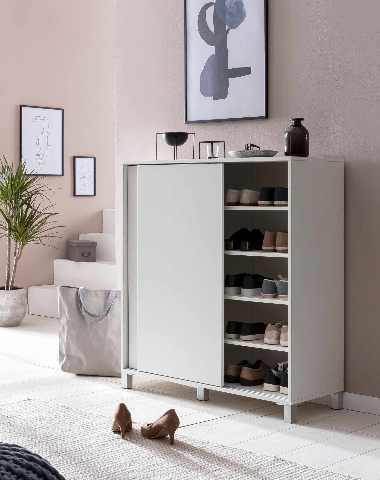 FINEBUY Schuhschrank SuVa13522_1 100cm für 20 Paar Schuhe Schuhregal mit Schiebetüren (Schuhschrank Holz Weiß 100x108x37,5 cm Hoch) Schuhregal Flur 20 Paar Schuhe, Schuhablage Modern