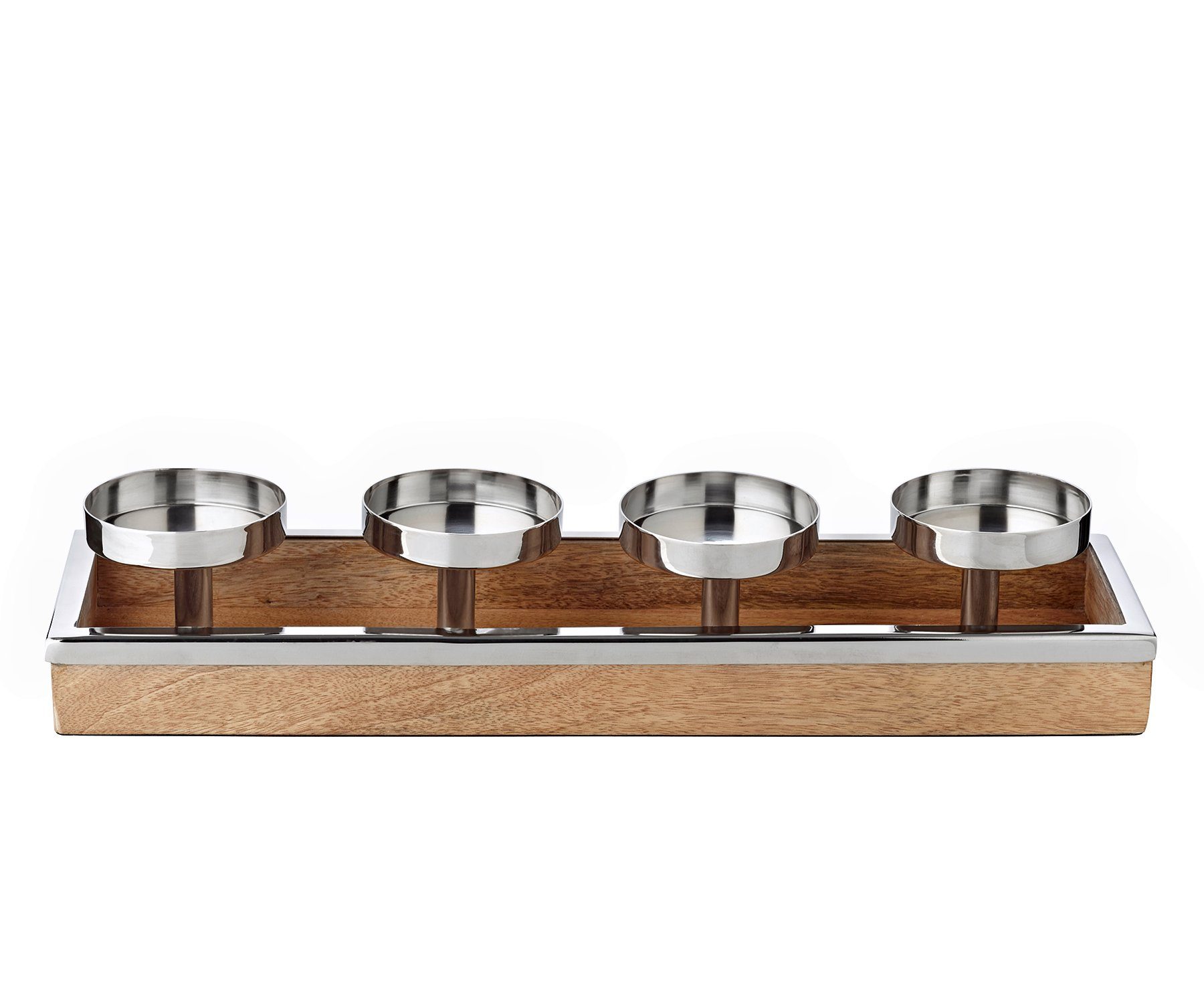 EDZARD Adventskranz Lille, Silber-Optik, Edelstahl, Mangoholz, rechteckig, L 45 cm