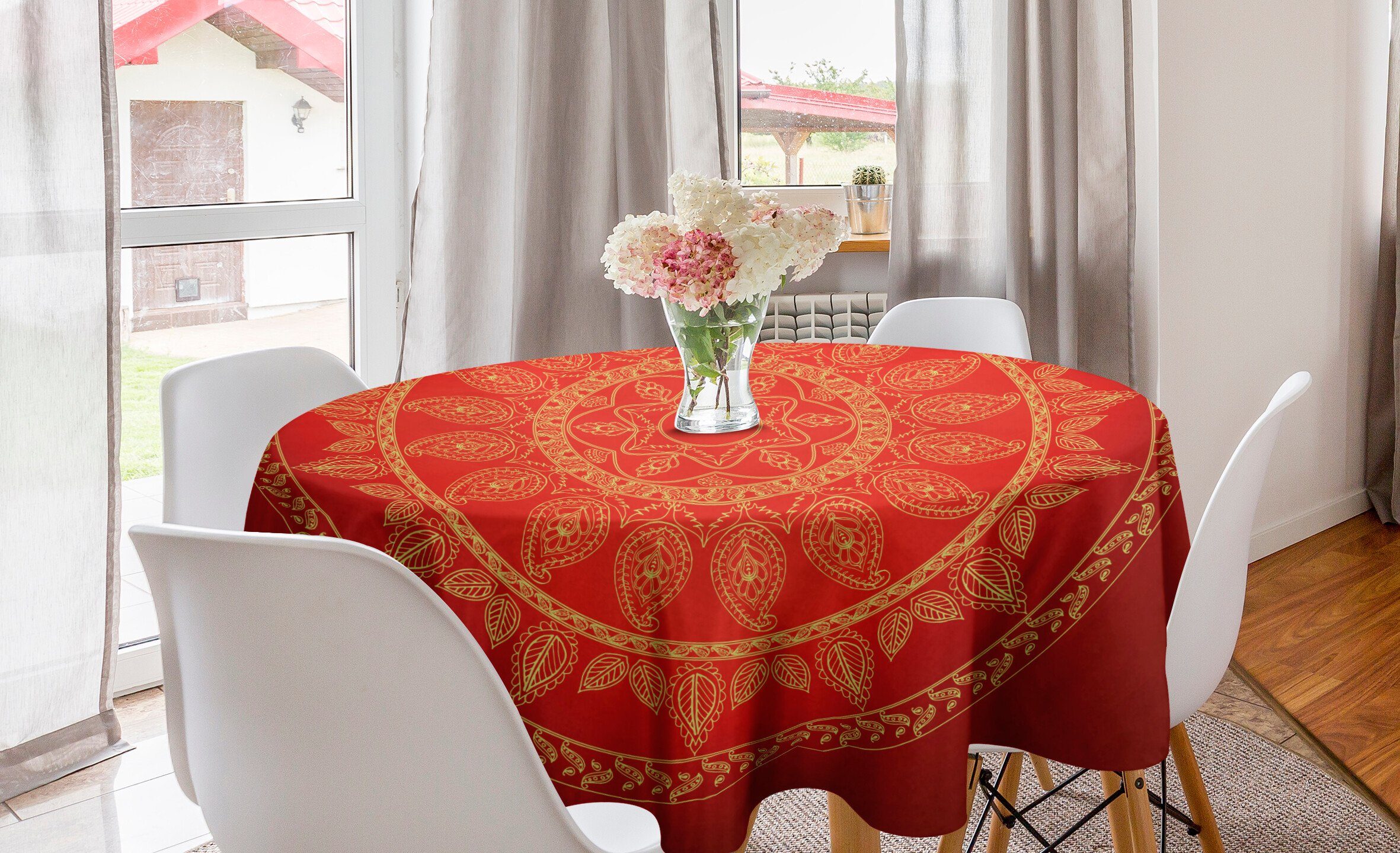 Abakuhaus Tischdecke Kreis Tischdecke Abdeckung für Esszimmer Küche Dekoration, Mandala Osmanische Motive Stil