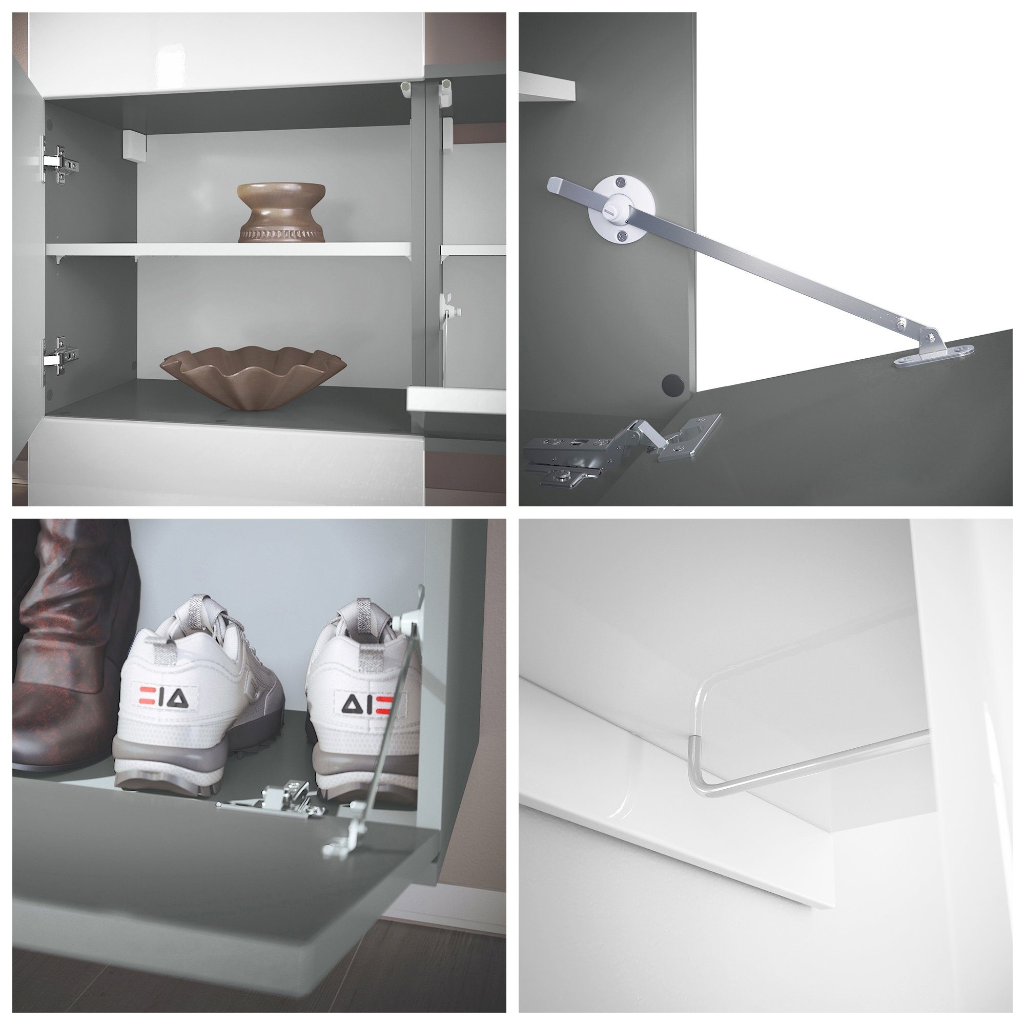 Vladon Garderoben-Set Carlton Set 4, (Wandgarderobe bestehend aus, 1 Paneel und 1 Schrankmodul), Anthrazit matt/Weiß Hochglanz (156,5 x 193 x 35 cm) – Bild 5 von 5