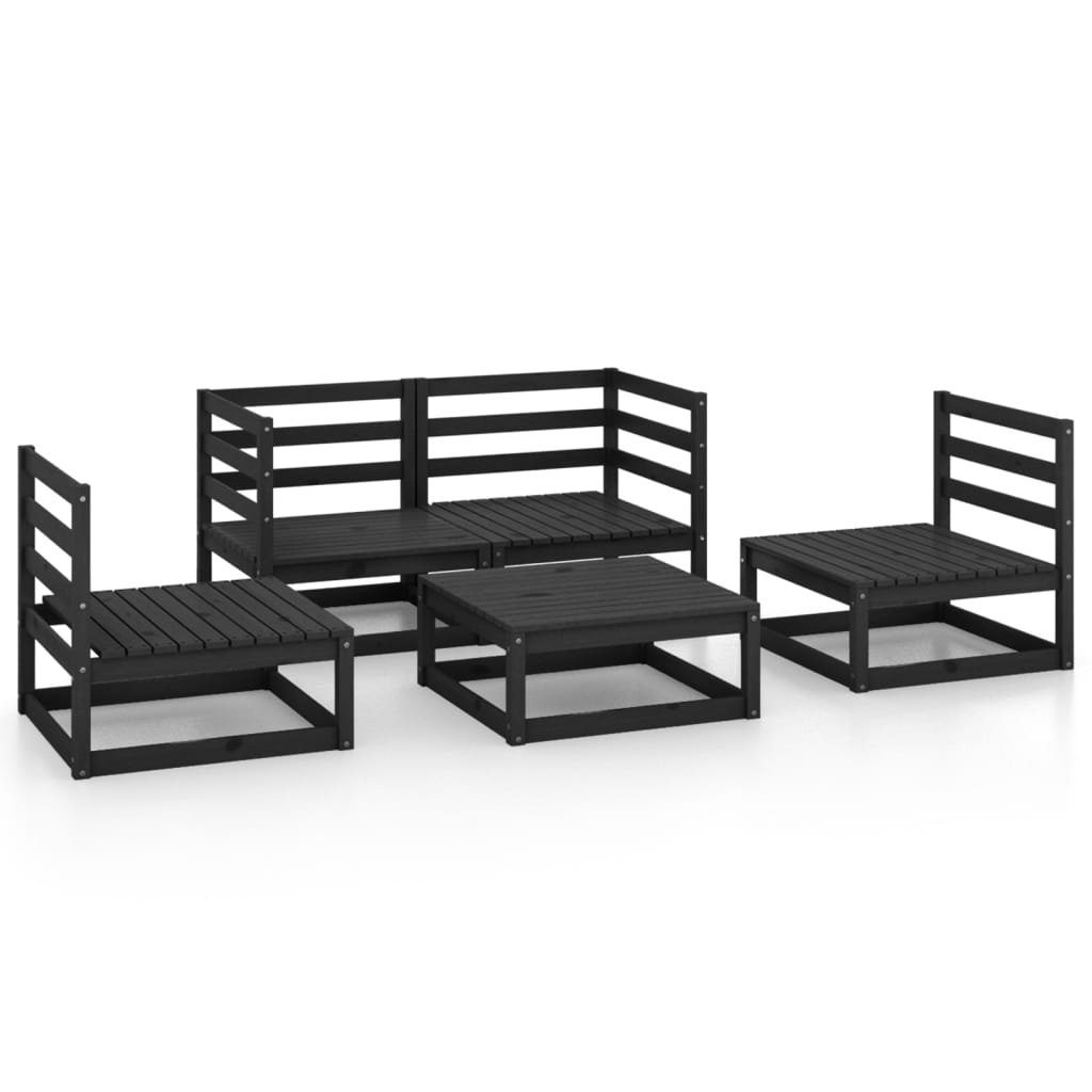 Massivholz Schwarz vidaXL Gartenlounge-Set Kiefer, Garten-Lounge-Set 5-tlg. (1-tlg)