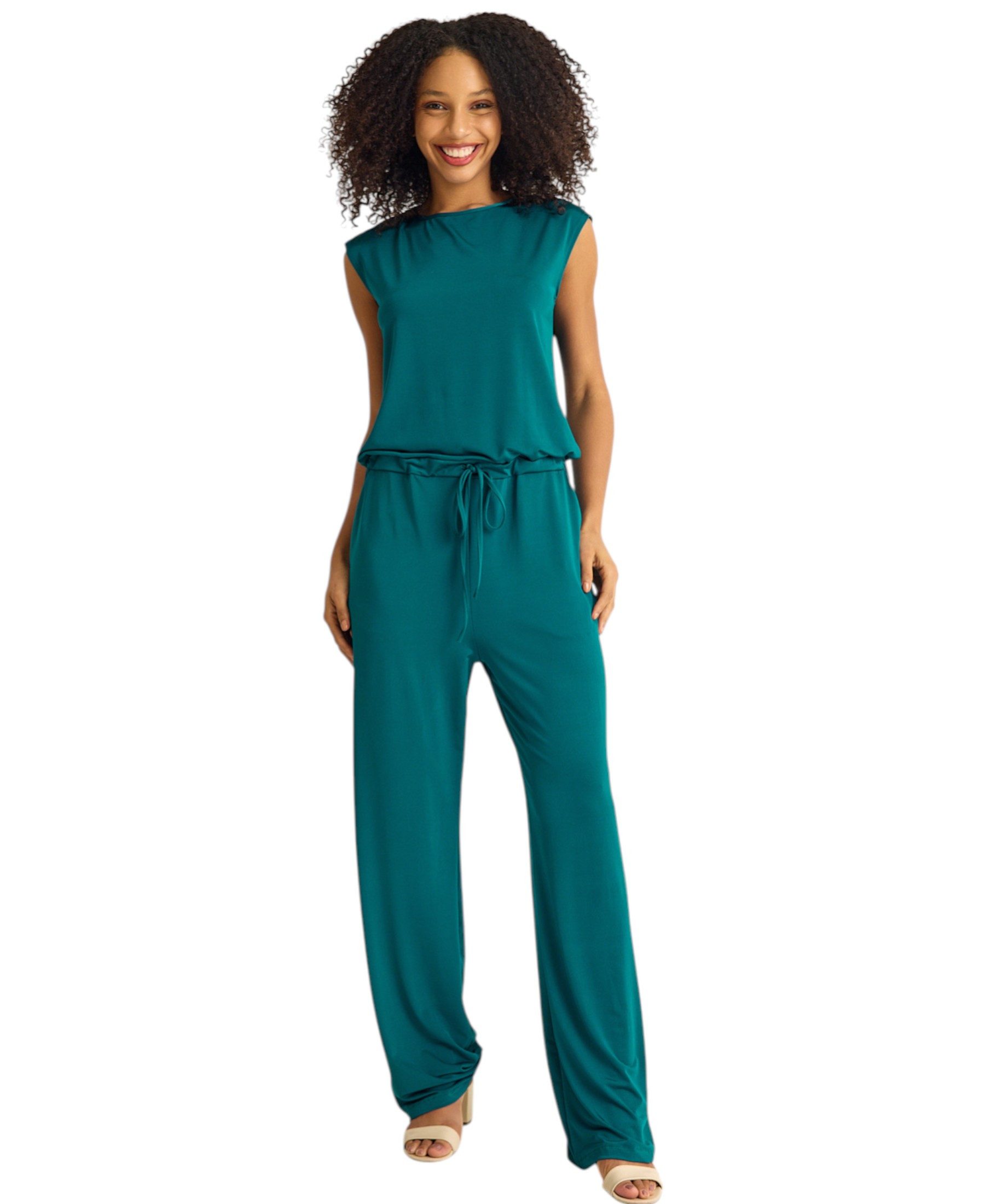 fashionshowcase Overall Eleganter Damen Jumpsuit aus Stretch-Jersey Einteilig Anpassbare Bänder, figurbetonte Passform